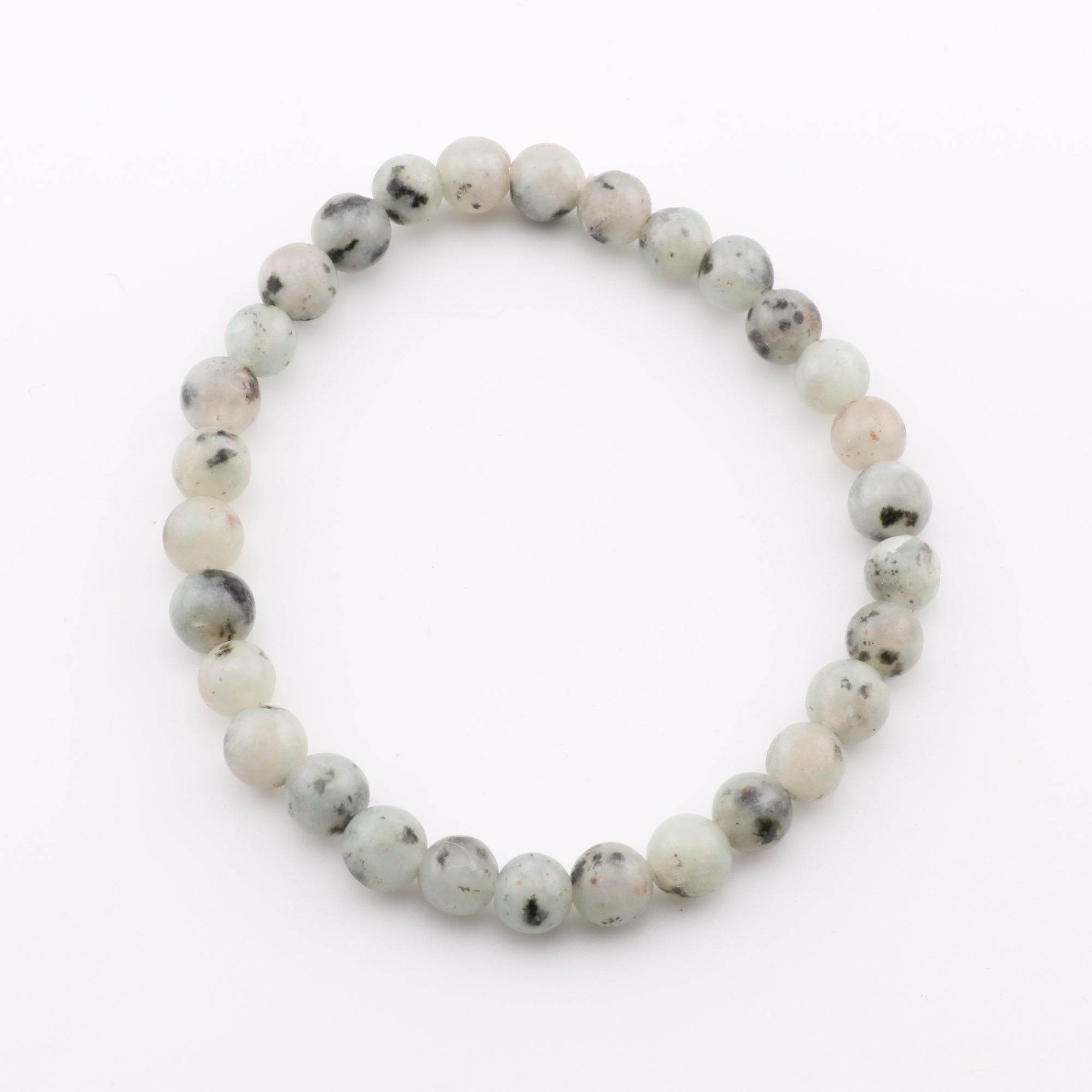 Natural Sesame & Kiwi Jasper Bracelet, No Metal, 6 mm, 5 Pieces in a Pack, #213