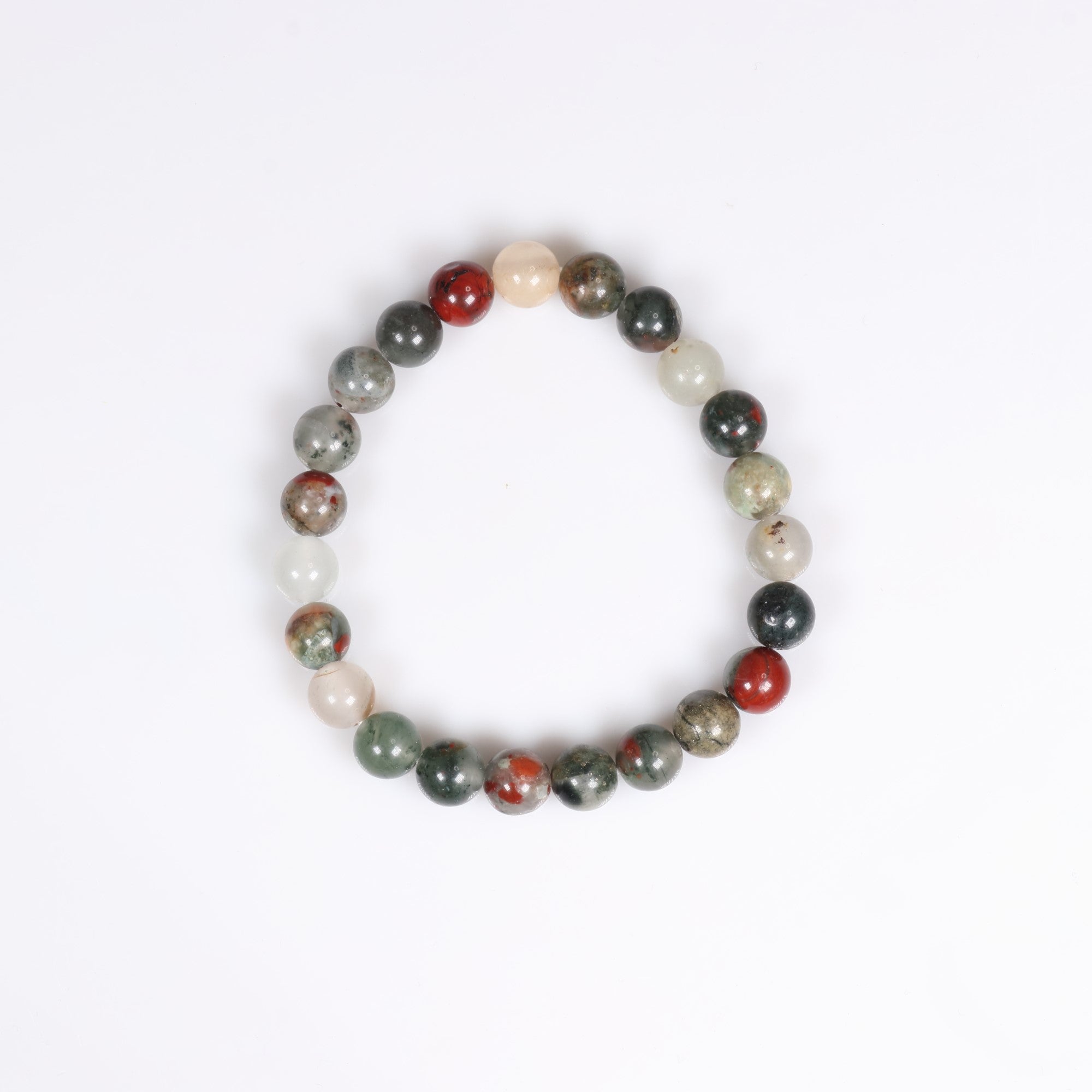 Natural African Blood Stone Bracelet, No Metal, 8 mm, 5 Pieces in a Pack, #039