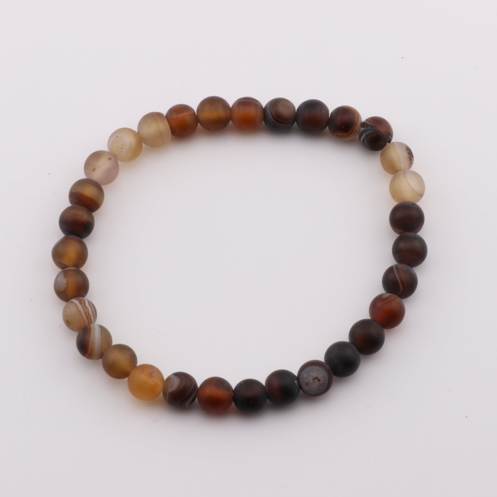 Frosted Brown Stripe Agate Standard Bracelet, No Metal, Dyed, 6mm, 5 Pieces in a Pack, #205