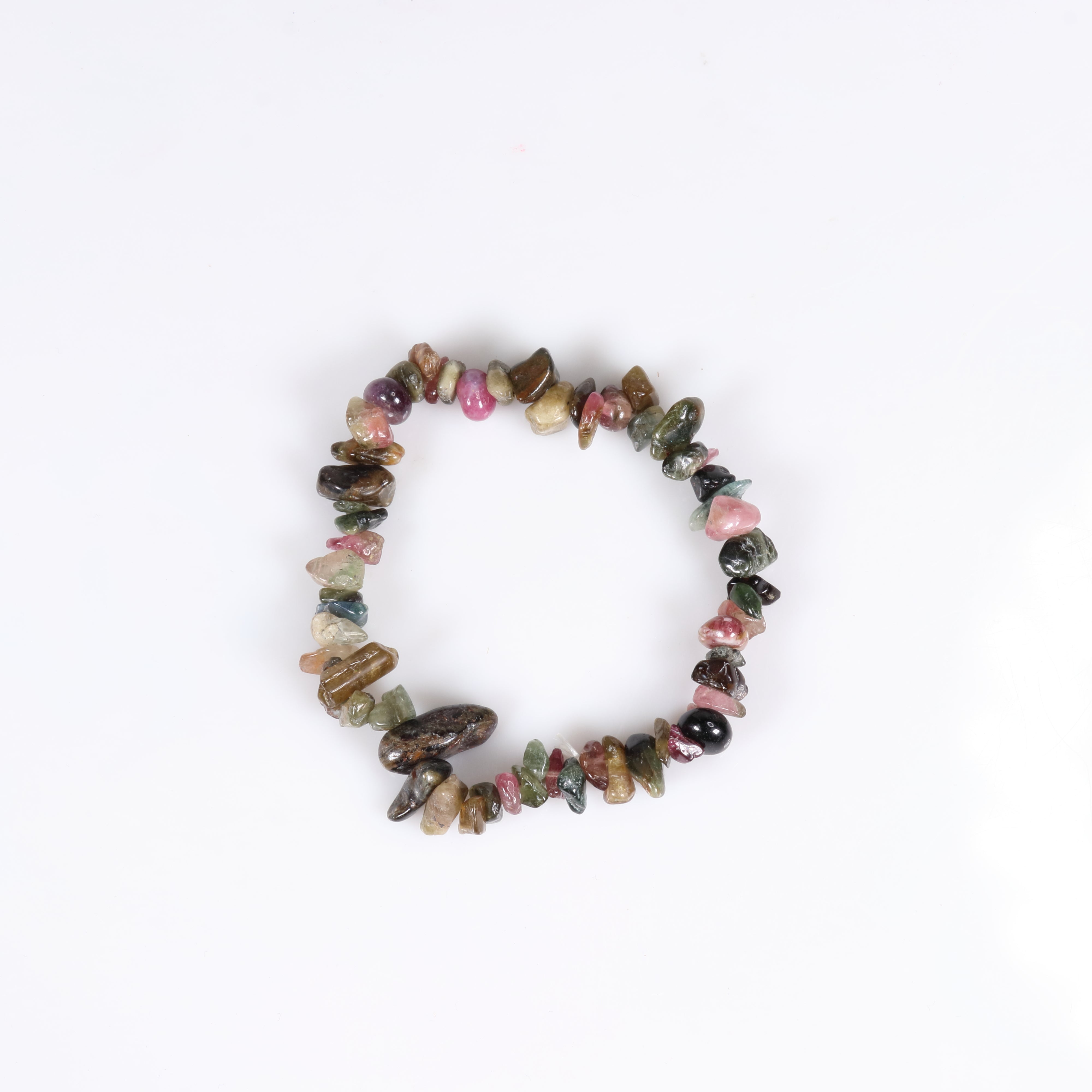 Natural Tourmaline Chip Stone Bracelet, Multi, No Metal, 5 Pieces in a Pack, #047