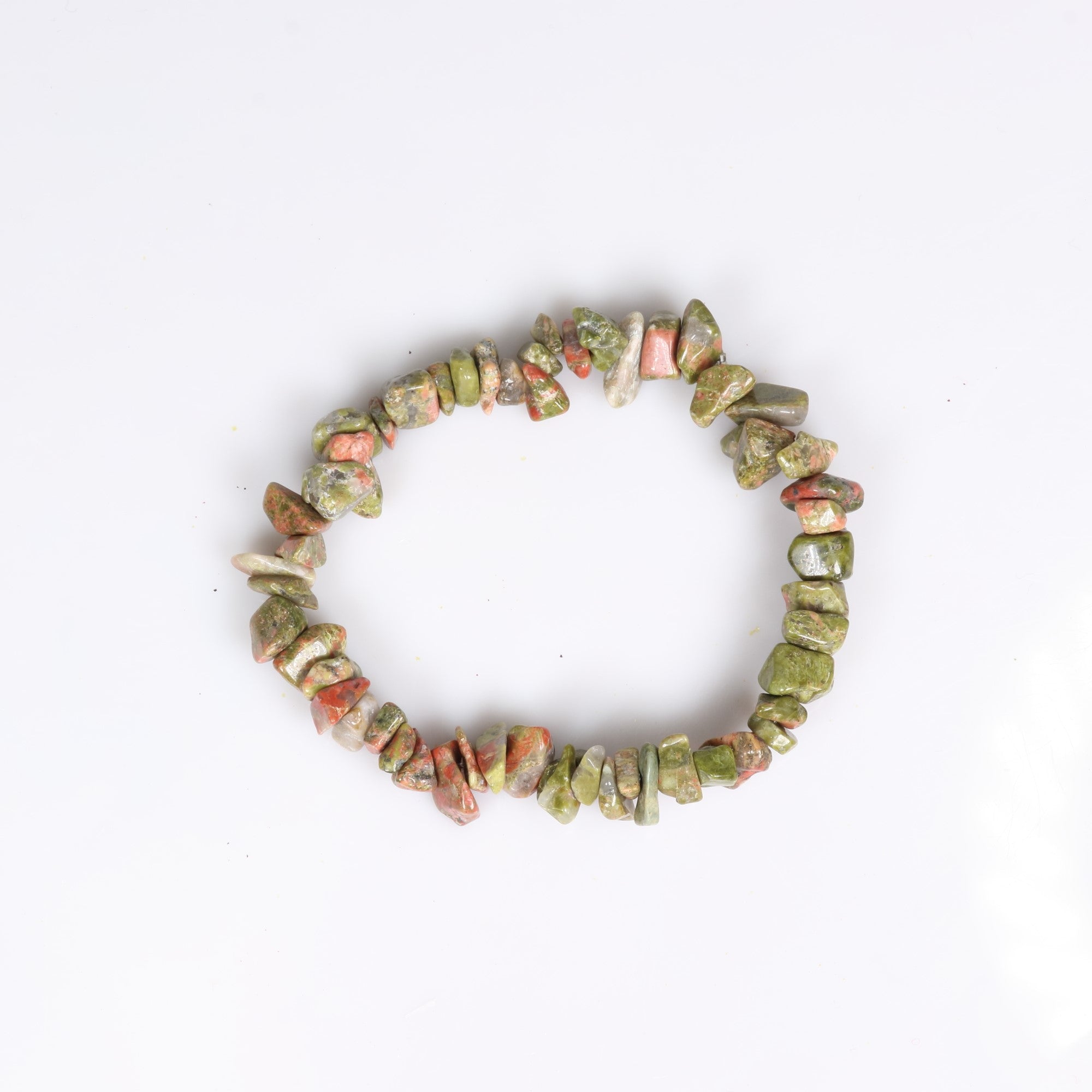 Natural Unakite Chip Stone Bracelet, No Metal, 5 Pieces in a Pack, #015