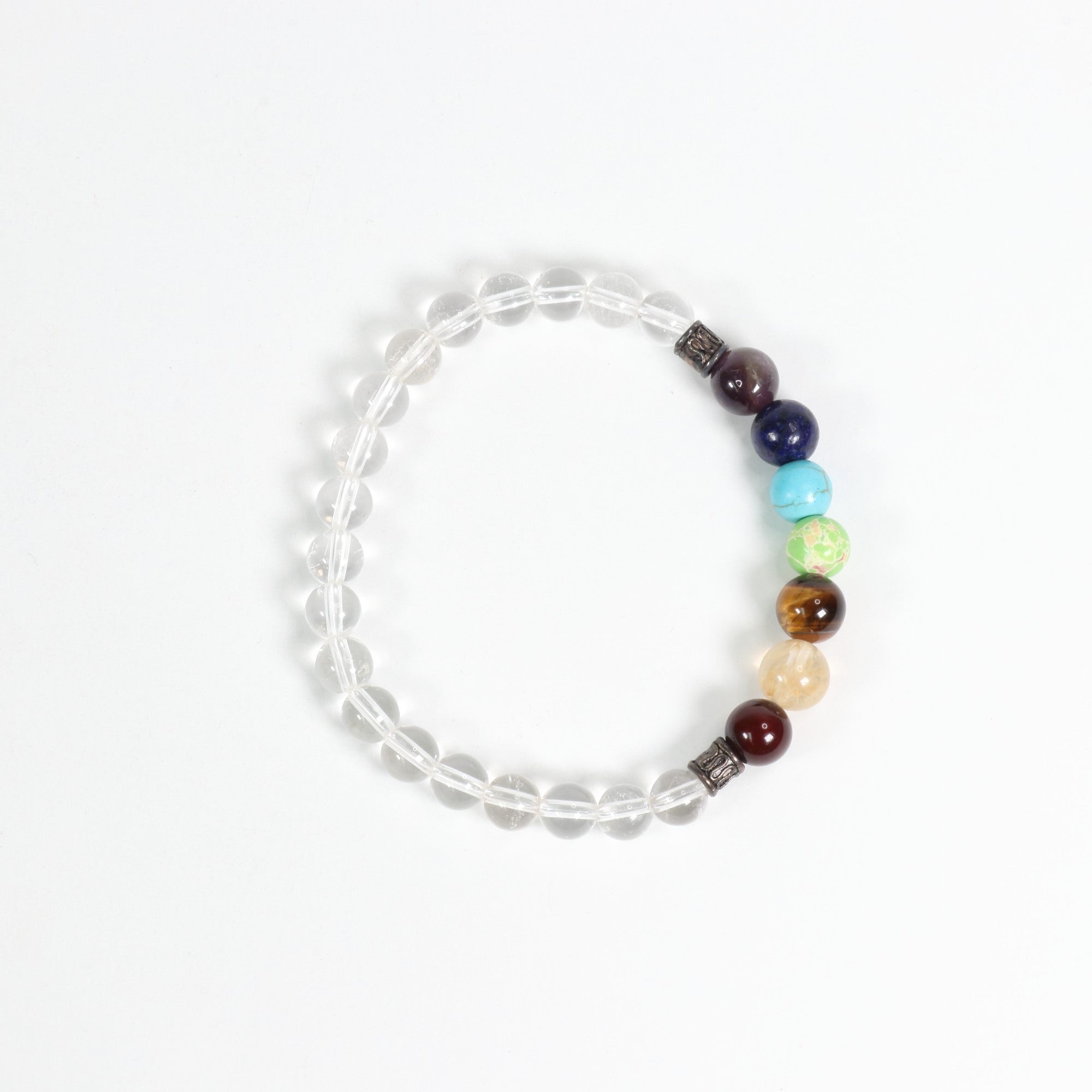 Natural Clear Quartz & Chakra Stones Bracelet, 8mm, 5 Pieces in a Pack #002