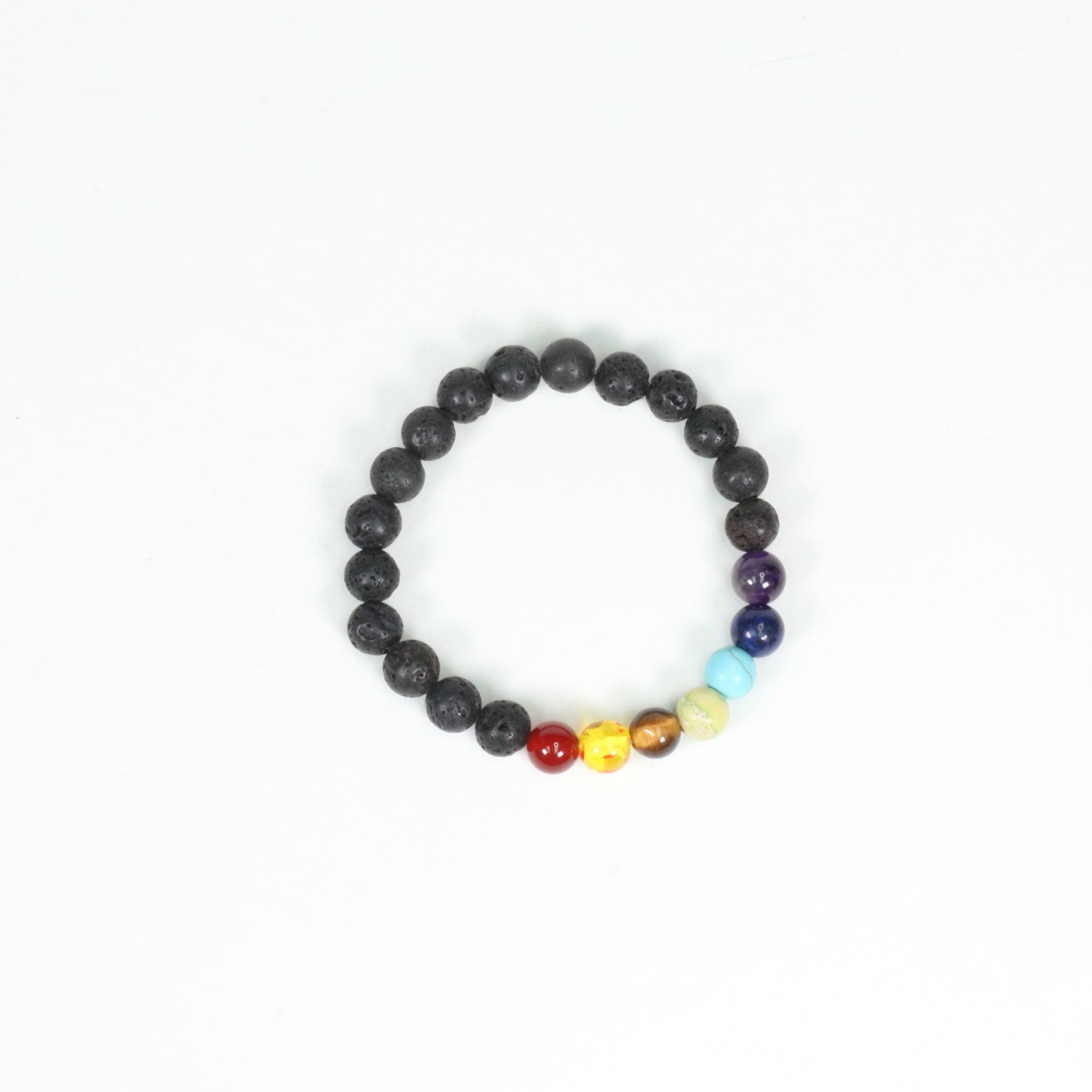 Natural Lava Stone and Chakra Stones Bracelet, 8mm, No Metal, 5 Pieces in a Pack #029