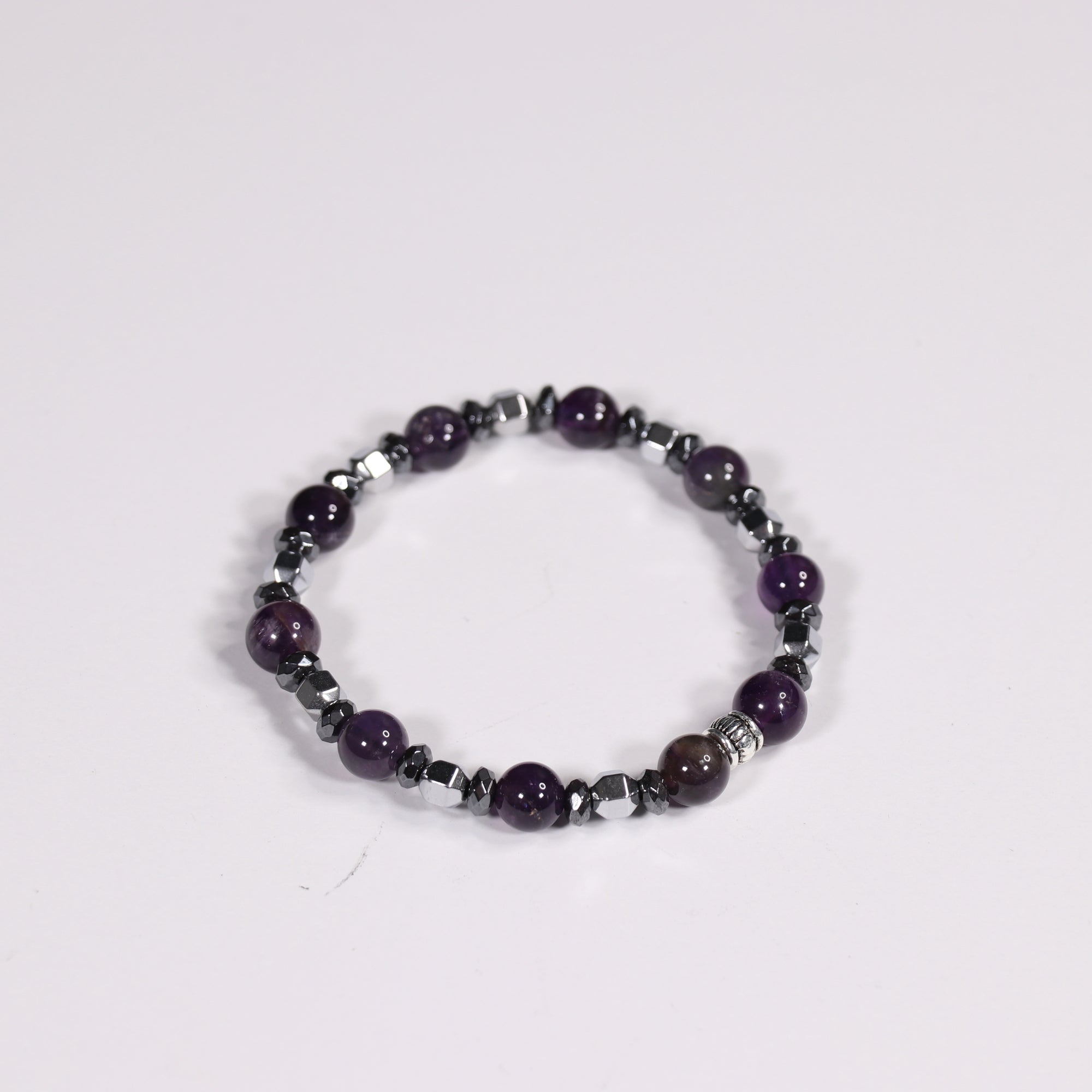 Amethyst & Hematite Bracelet, Silver Color, 8 mm, Mix Pack, 5 Pieces in a Pack #282