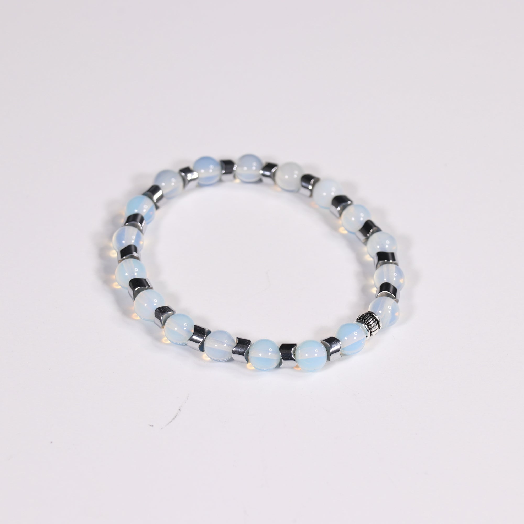 Opalite & Hematite Bracelet, Silver Color, 8mm, 5 Pieces in a Pack #402