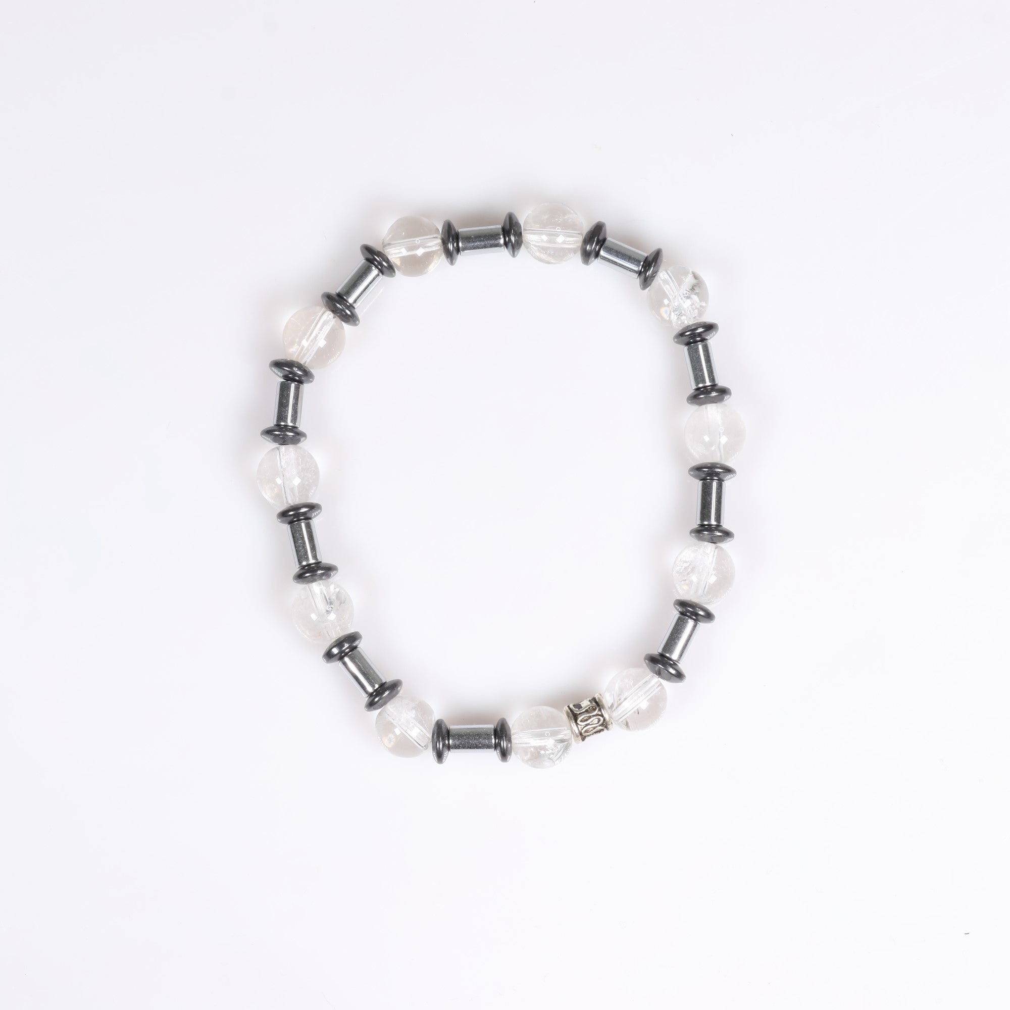 Clear Quartz & Hematite Bracelet, Silver Color, 8 mm, Mix Pack, 5 Pieces in a Pack ,#359