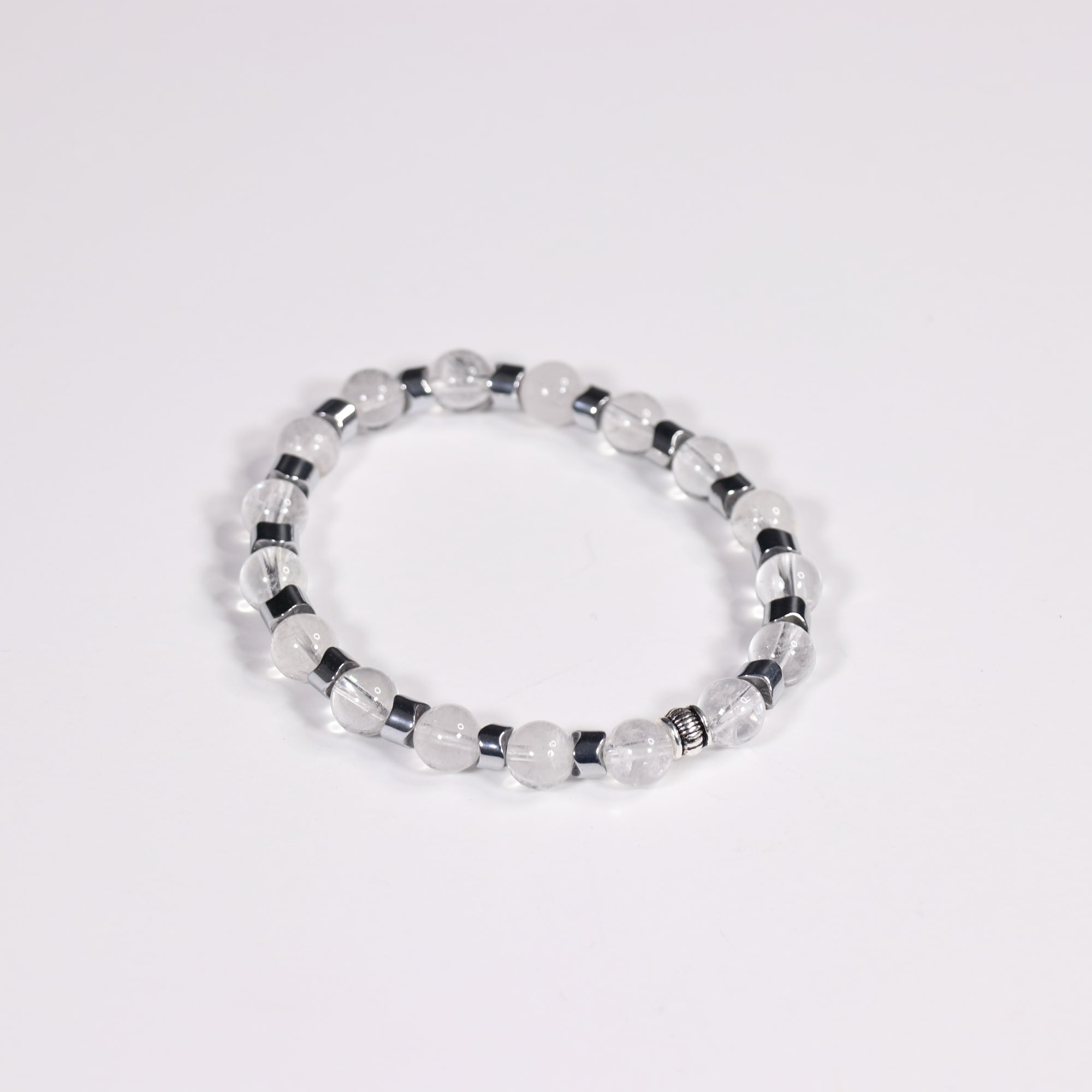 Clear Quartz & Hematite Bracelet, Silver Color, 8 mm, Mix Pack, 5 Pieces in a Pack ,#359