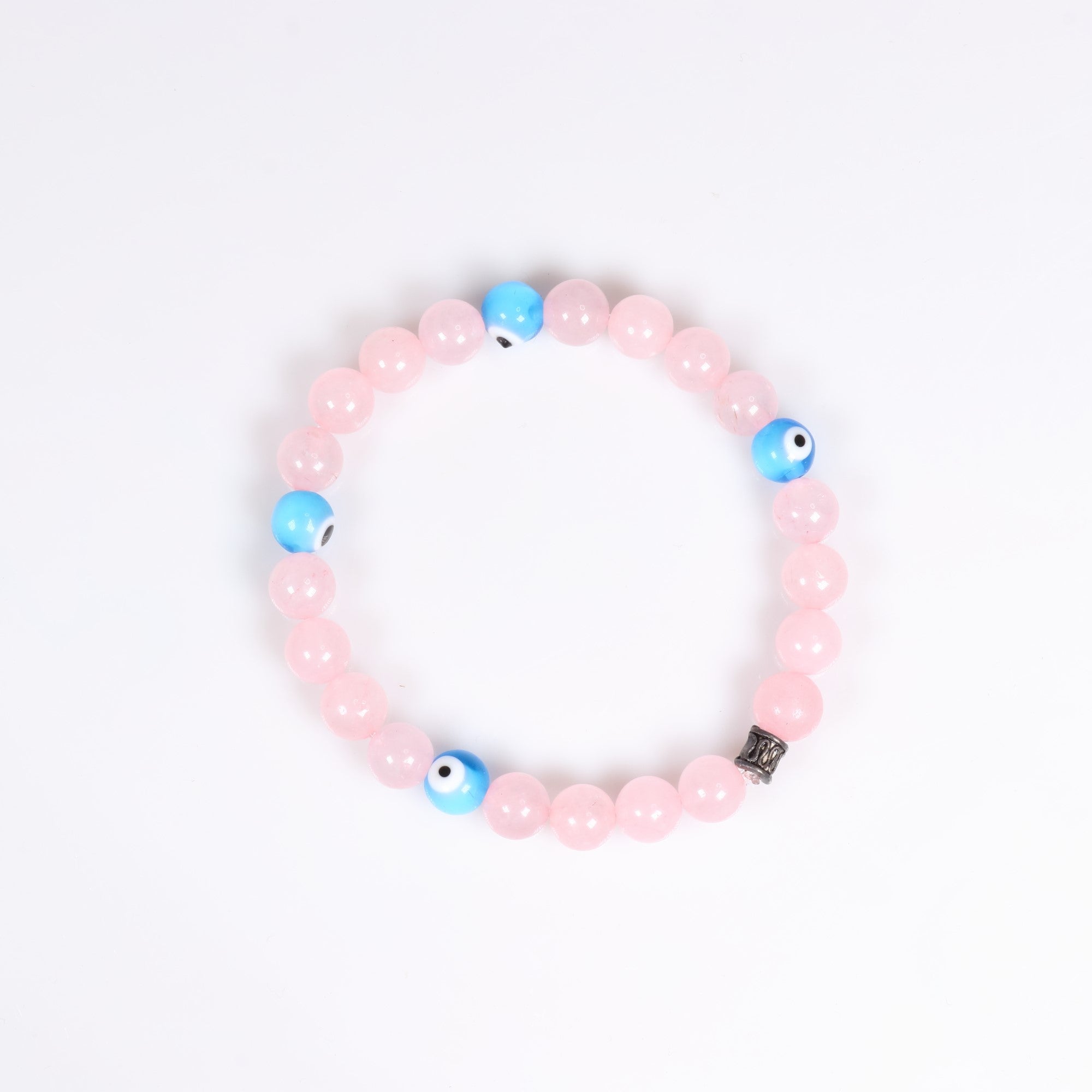 Rose Quartz Bracelet, with Evil Eye Beads, 8 mm, 5 pieces in a Pack, #040