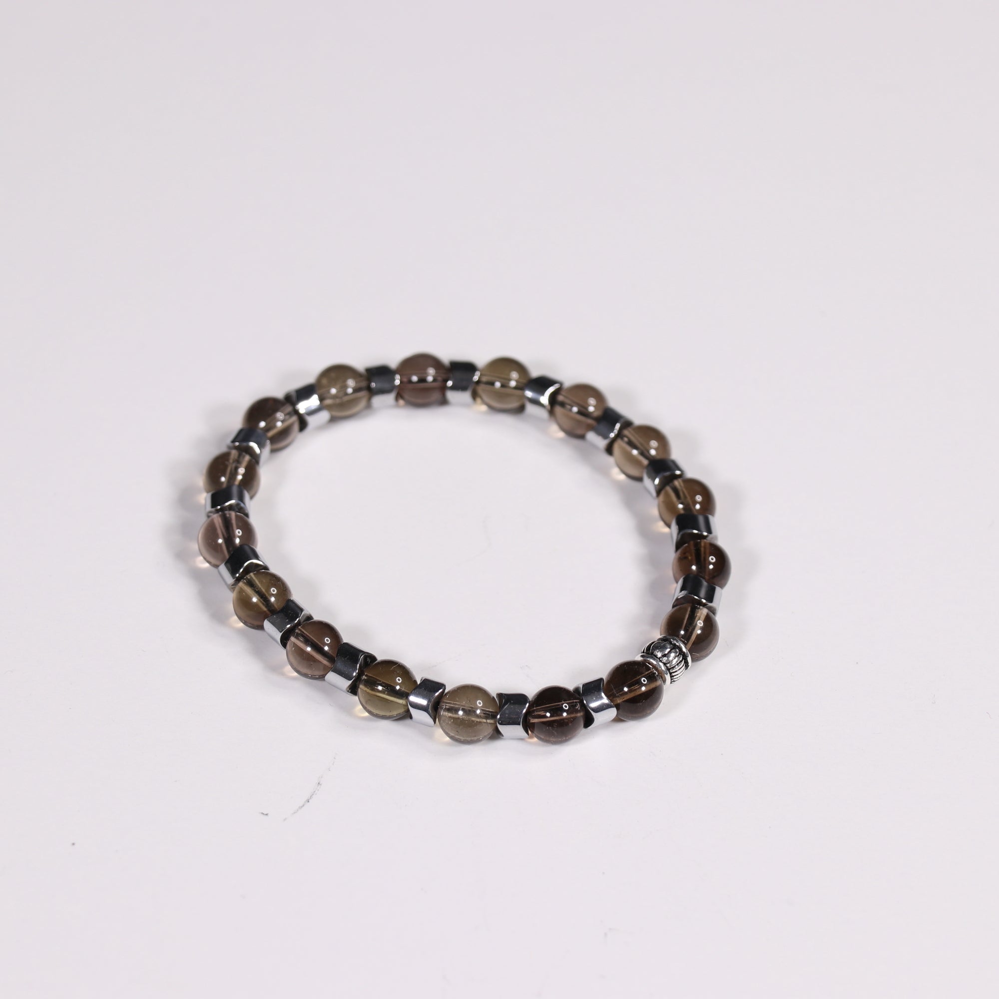 Smoky Quartz & Hematite Bracelet, Silver Color, 8mm, 5 Pieces in a Pack #411