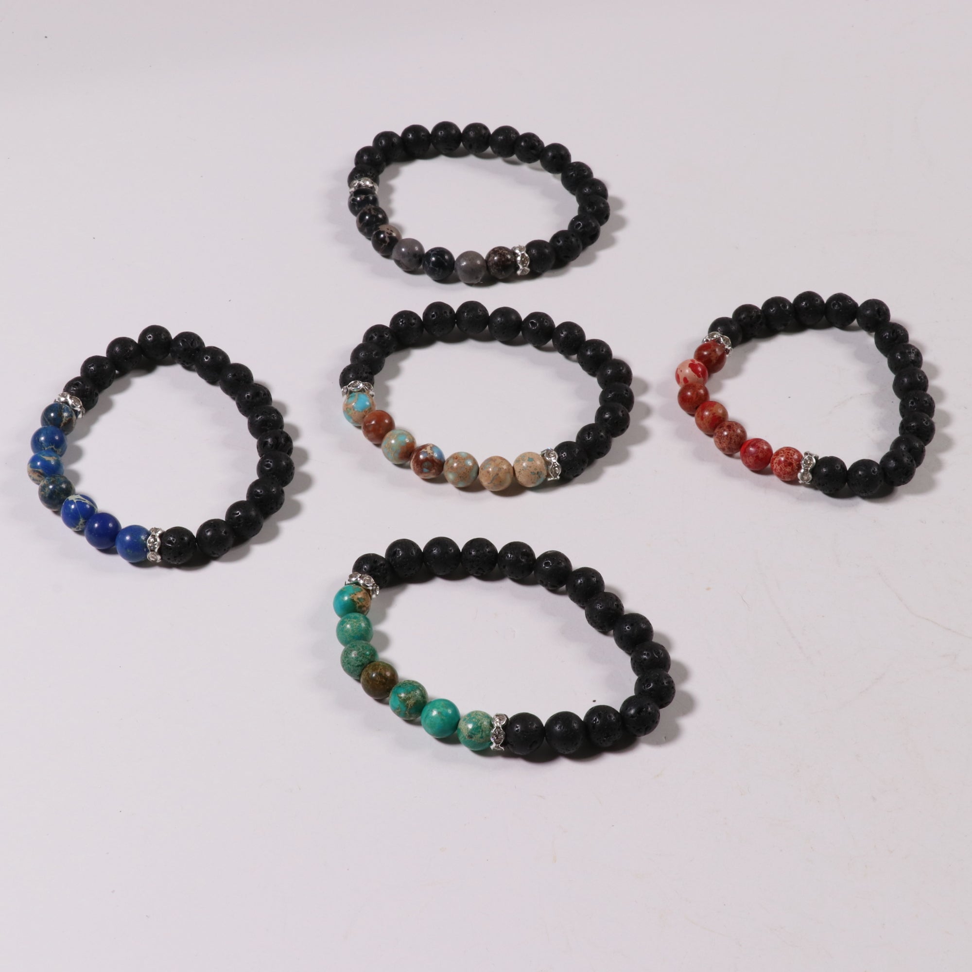 Lava Stone & Mix Color Agate Bracelet, 8mm, Mix Pack, 5 Pieces in a Pack #457