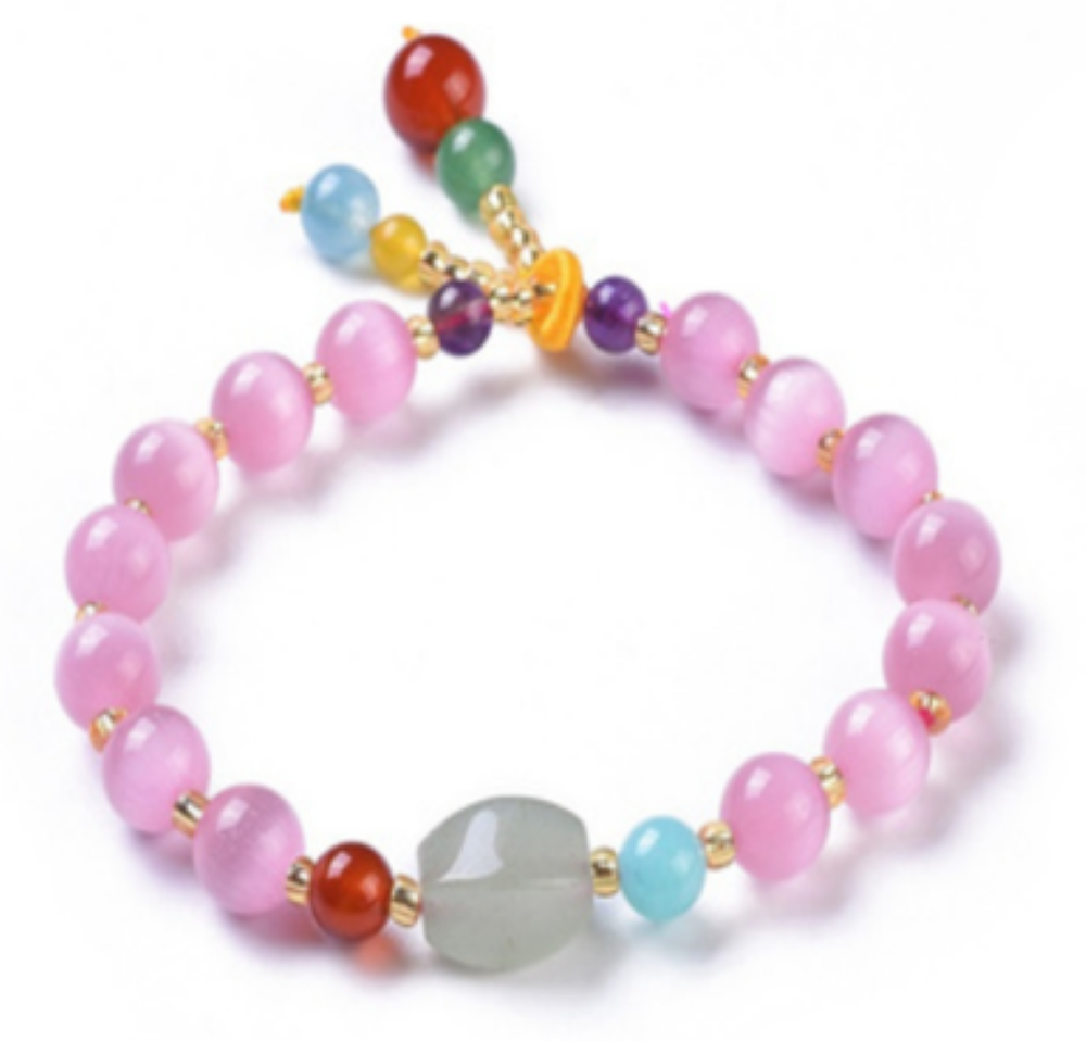 Rose Quartz & Mix Stones Bracelet, 8 mm, 5 Pieces in a Pack #0538