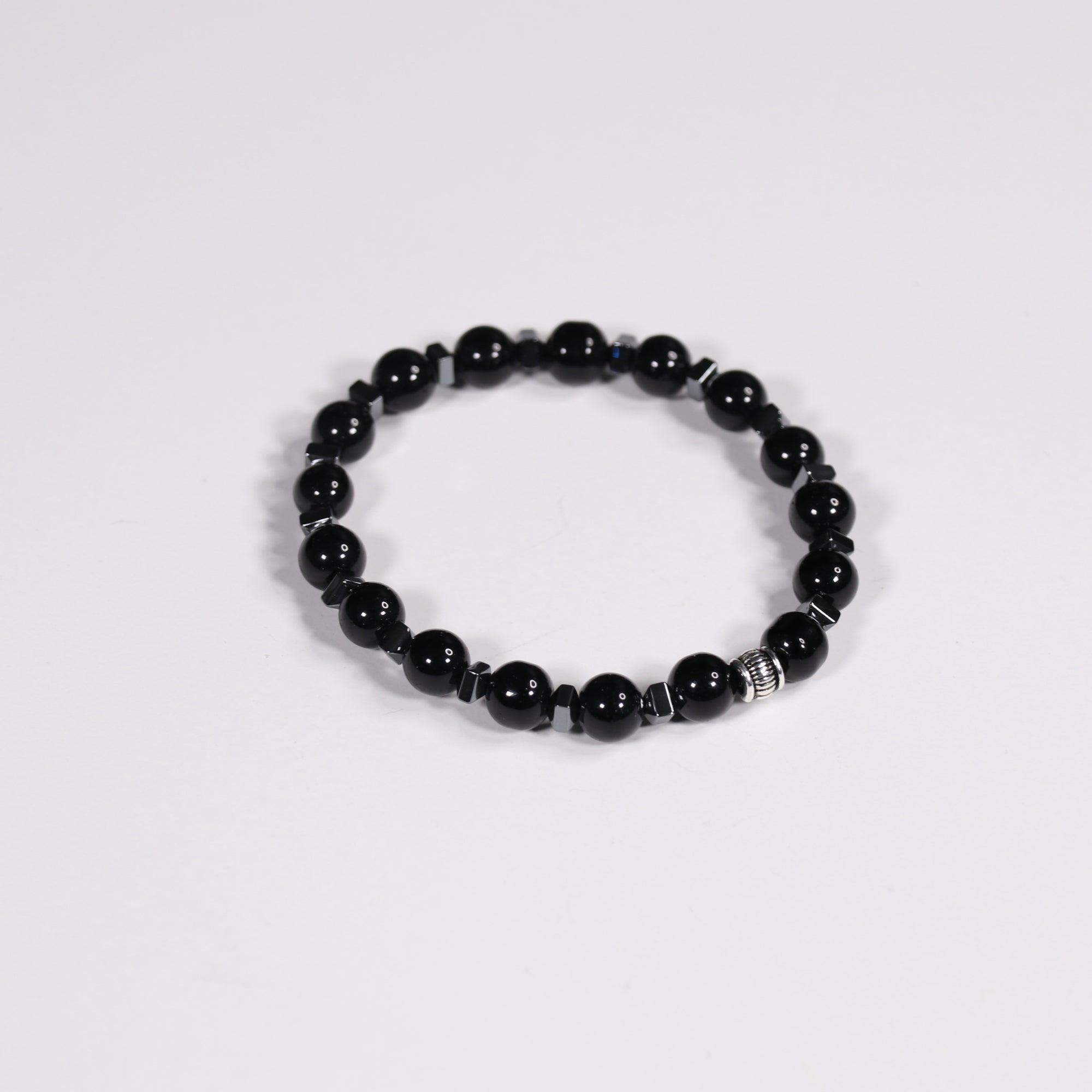 Black Obsidian & Hematite Bracelet, Silver Color, 8 mm,  Mix Pack, 5 Pieces in a Pack #375