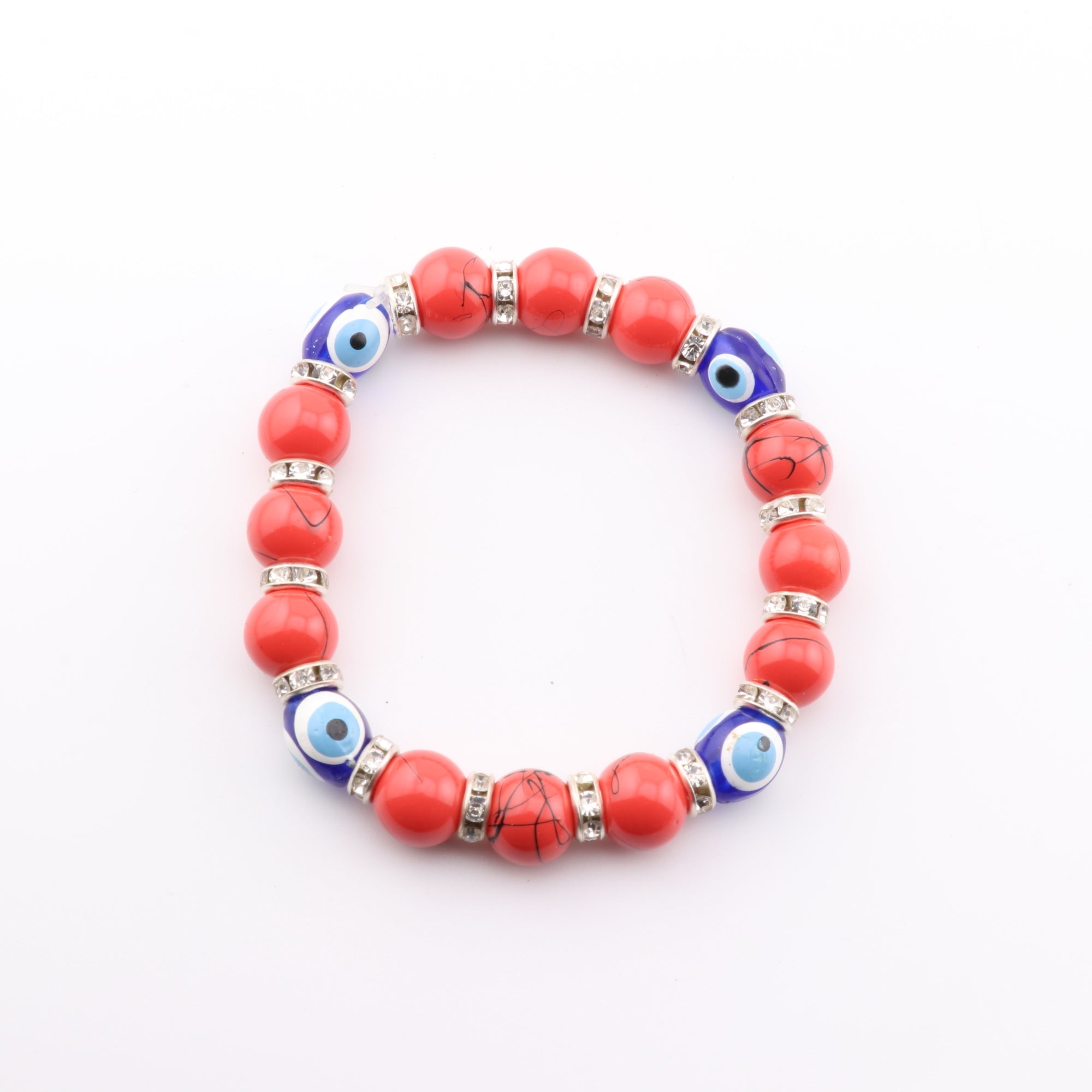 Evil Eye Bracelet, with Dyed Plastic Beads, Red, 8mm, Kids Size, 5 Pieces in a Pack, #484