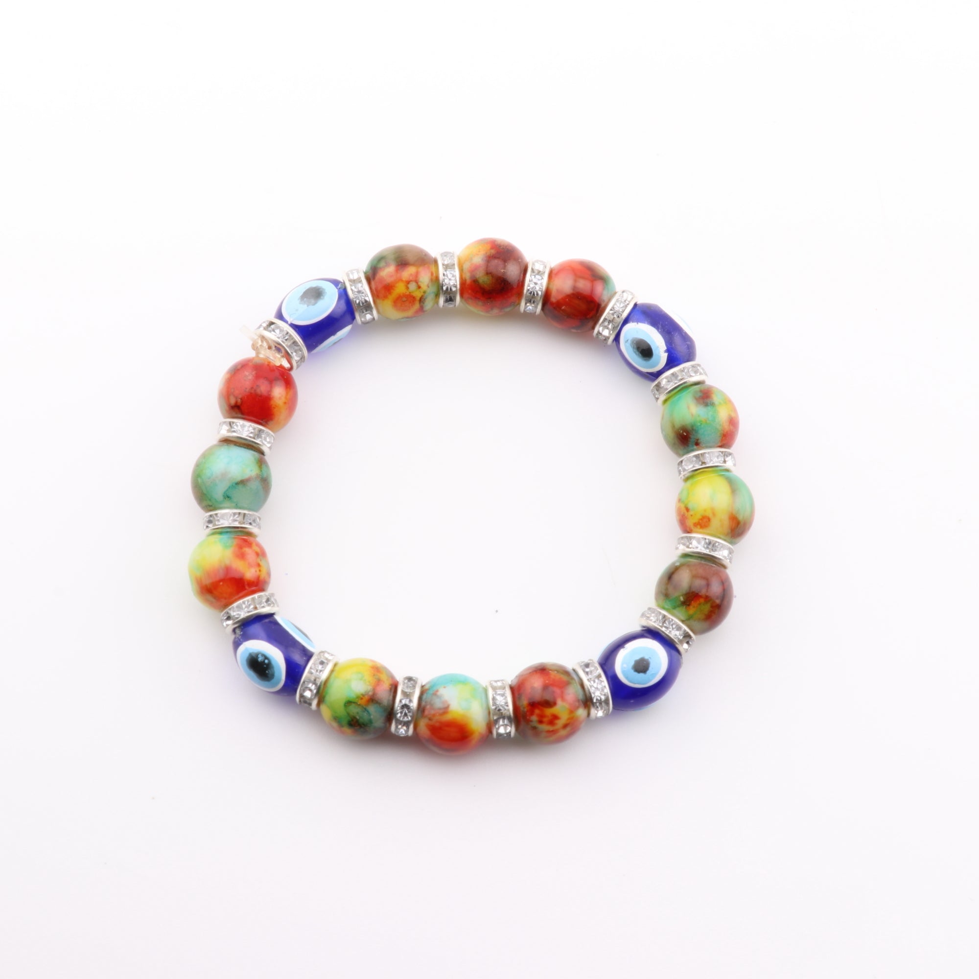 Evil Eye Bracelet, with Colorful Plastic Beads, 8mm, Kids Size, 5 Pieces in a Pack #494