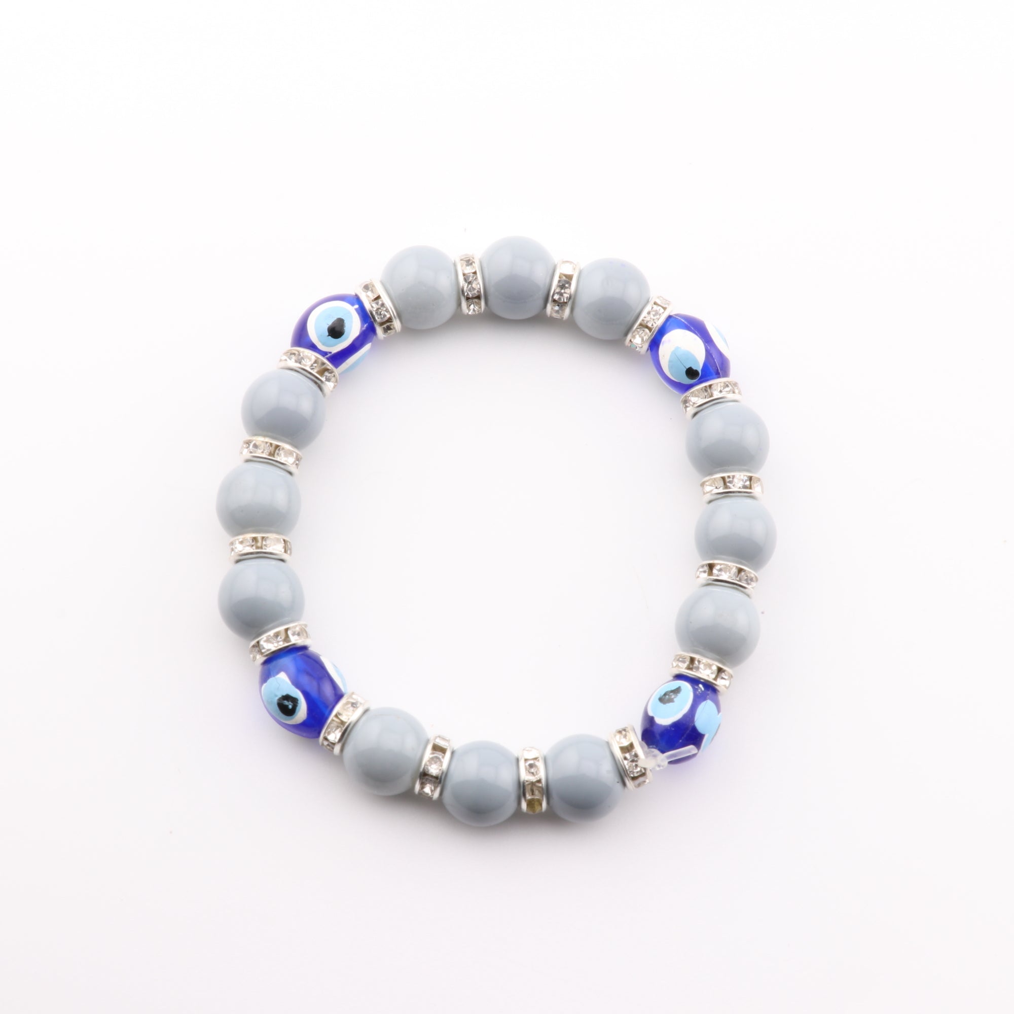 Evil Eye Bracelet, with Dyed Plastic Beads, Grey, 8mm,  5 Pieces in a Pack, #502