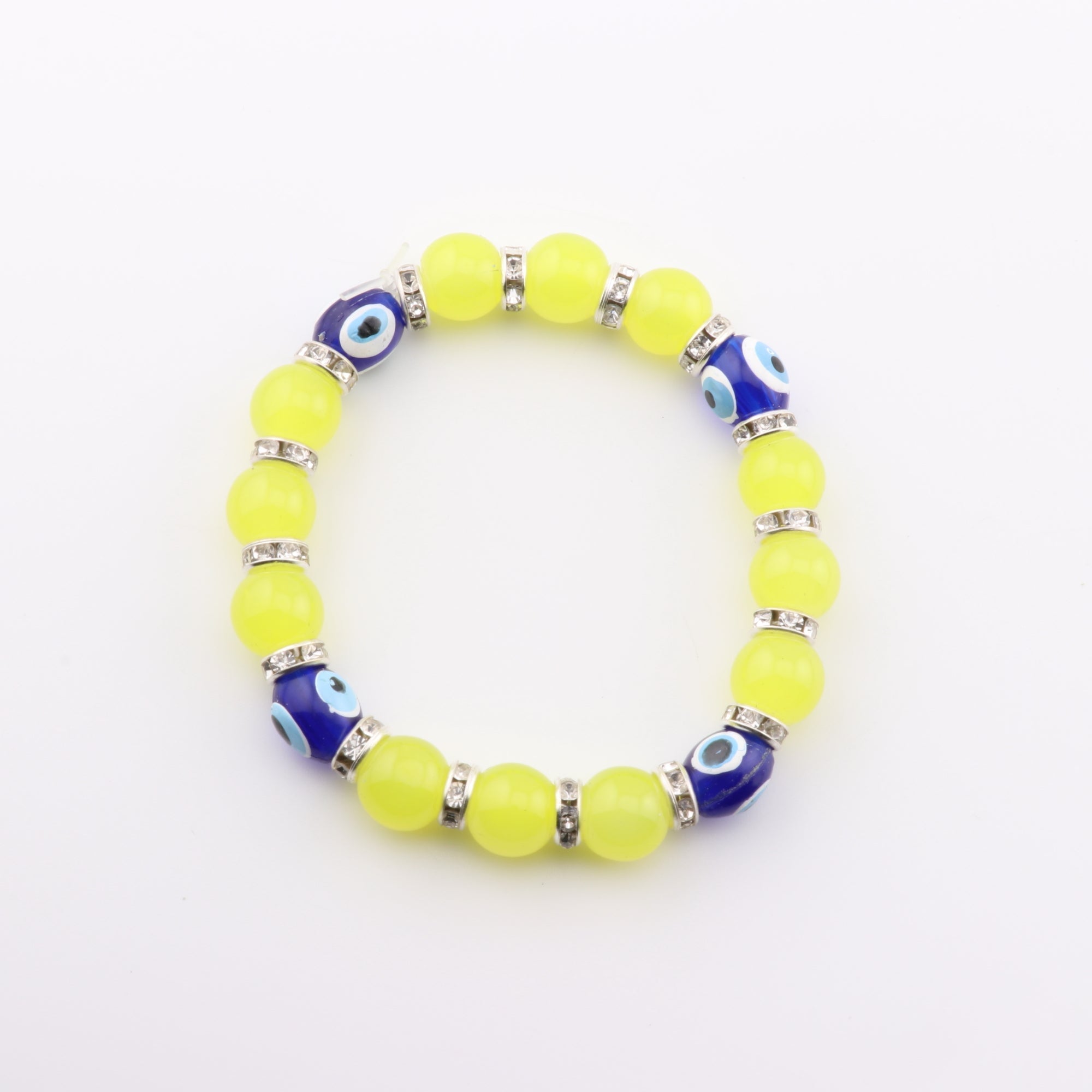 Evil Eye Bracelet, with Dyed Plastic Beads, Yellow, 8mm,  5 Pieces in a Pack, #504