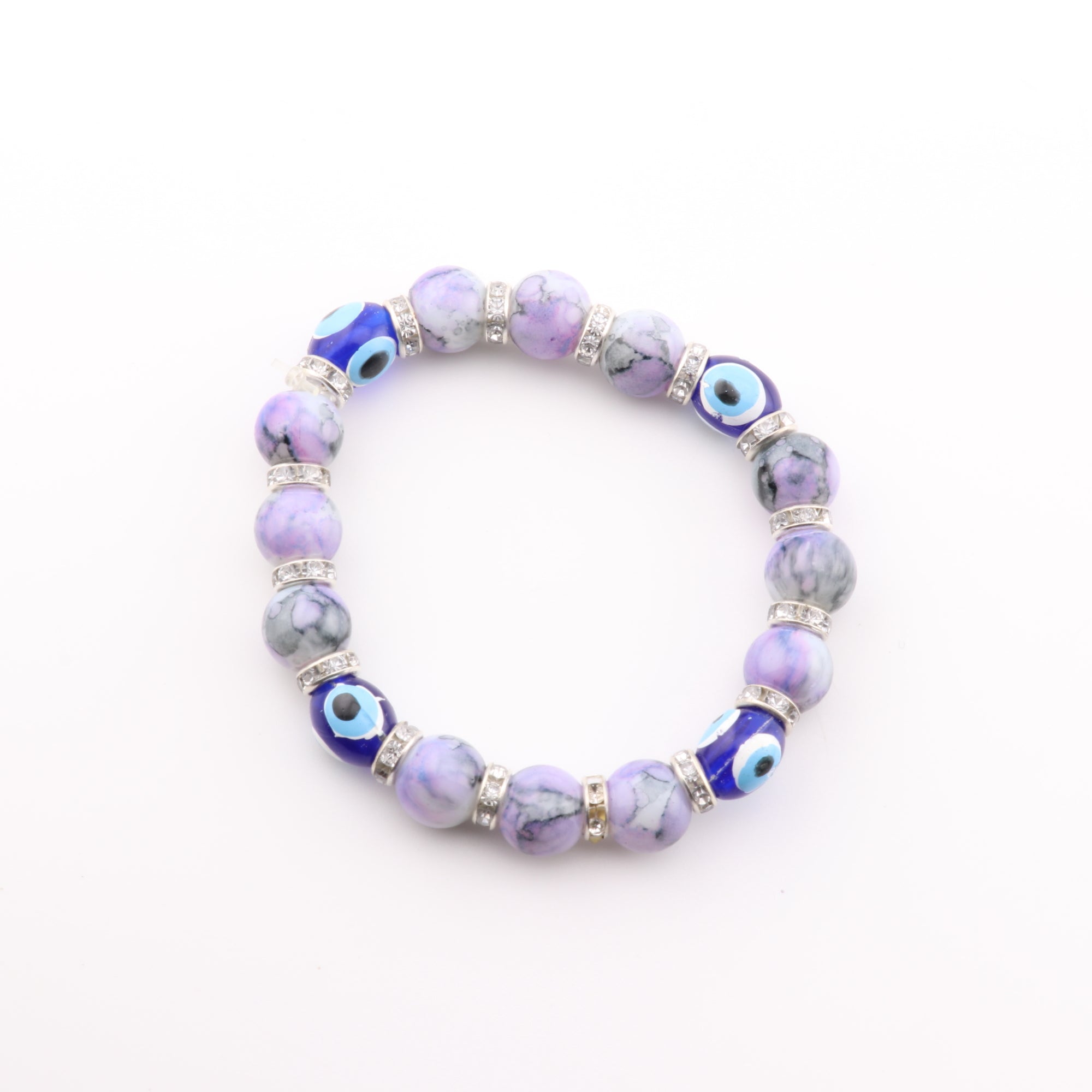 Evil Eye Bracelet, with Dyed Plastic Beads, Purple, 8mm,  5 Pieces in a Pack, #507