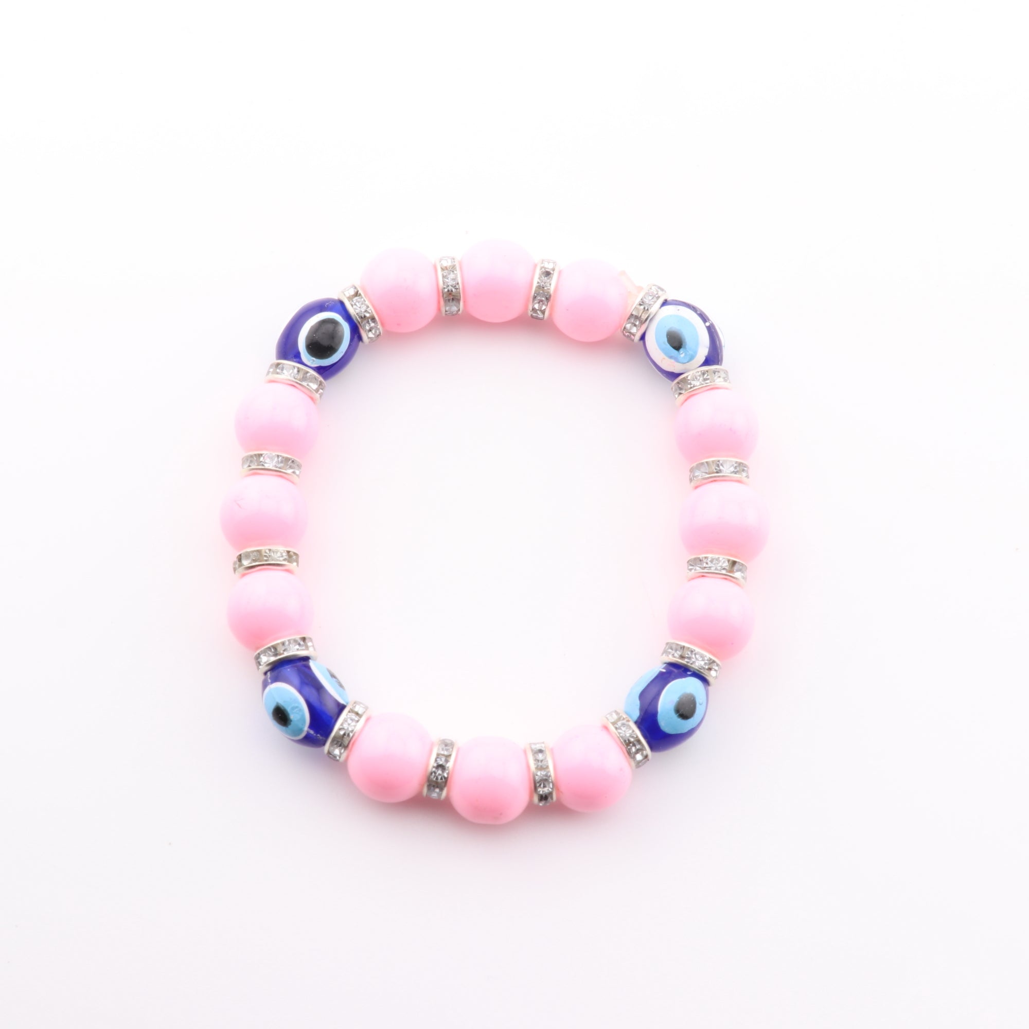 Evil Eye Bracelet, with Dyed Plastic Beads, Pink, 8 mm,  5 Pieces in a Pack, #508