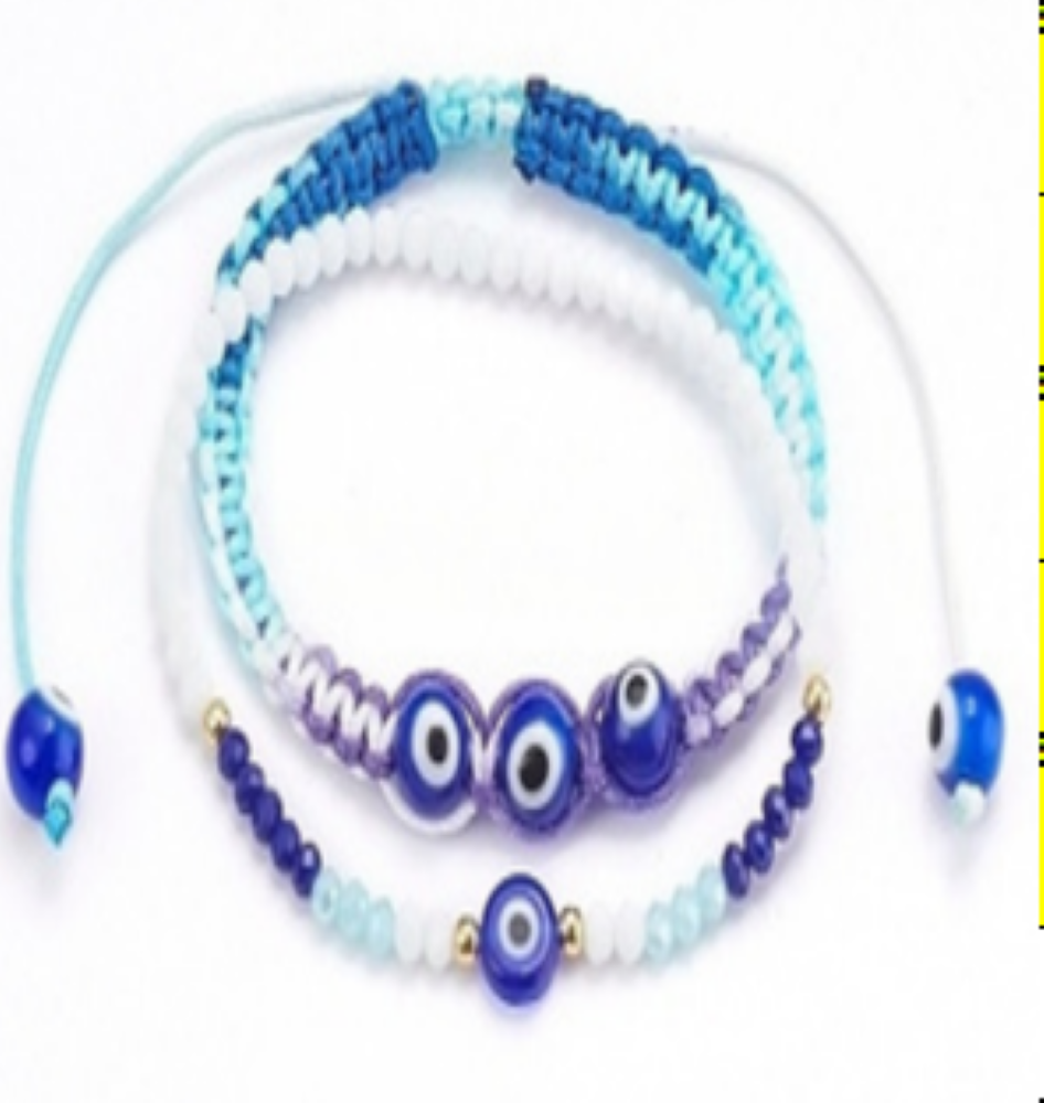 Braided Bracelets with  Handmade Evil Eye Glass Beads,  Mix Color, Adjustable Braids,  8mm, 5 Pieces in a Pack #574