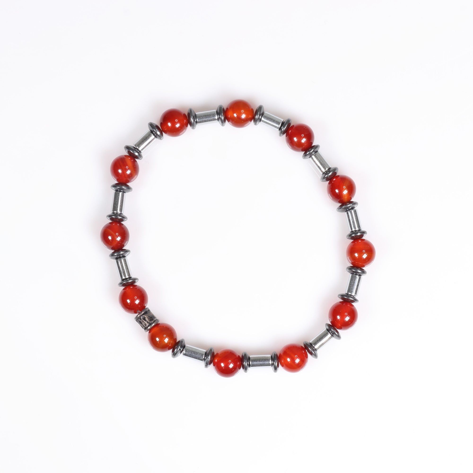 Carnelian & Hematite Bracelet, Silver Color, 8 mm, Mix Pack, 5 Pieces in a Pack  #291