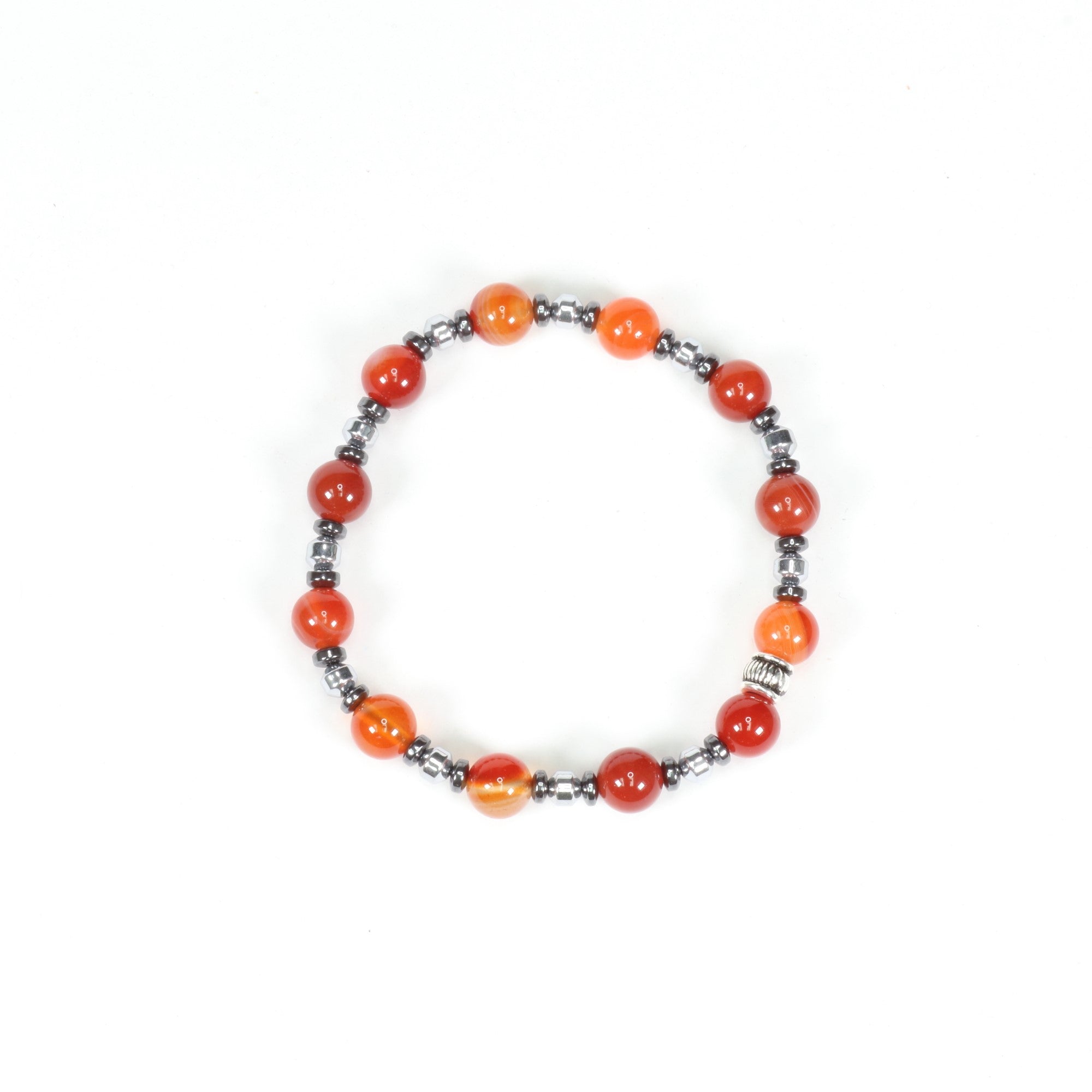 Carnelian & Hematite Bracelet, Silver Color, 8mm, Mix Pack, 5 Pieces in a Pack #255