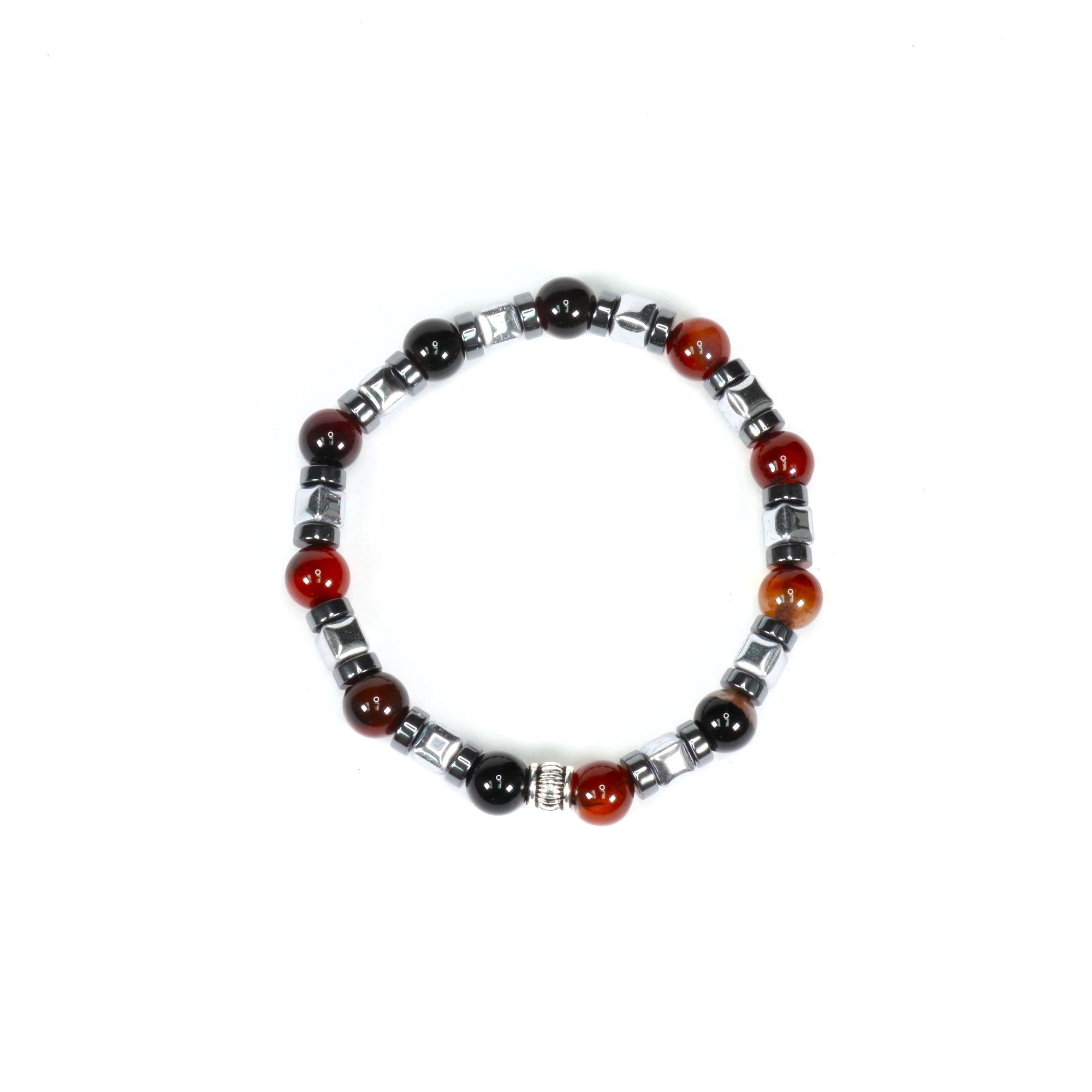 Carnelian & Hematite Bracelet, Silver Color, 8 mm, Mix Pack, 5 Pieces in a Pack  #291