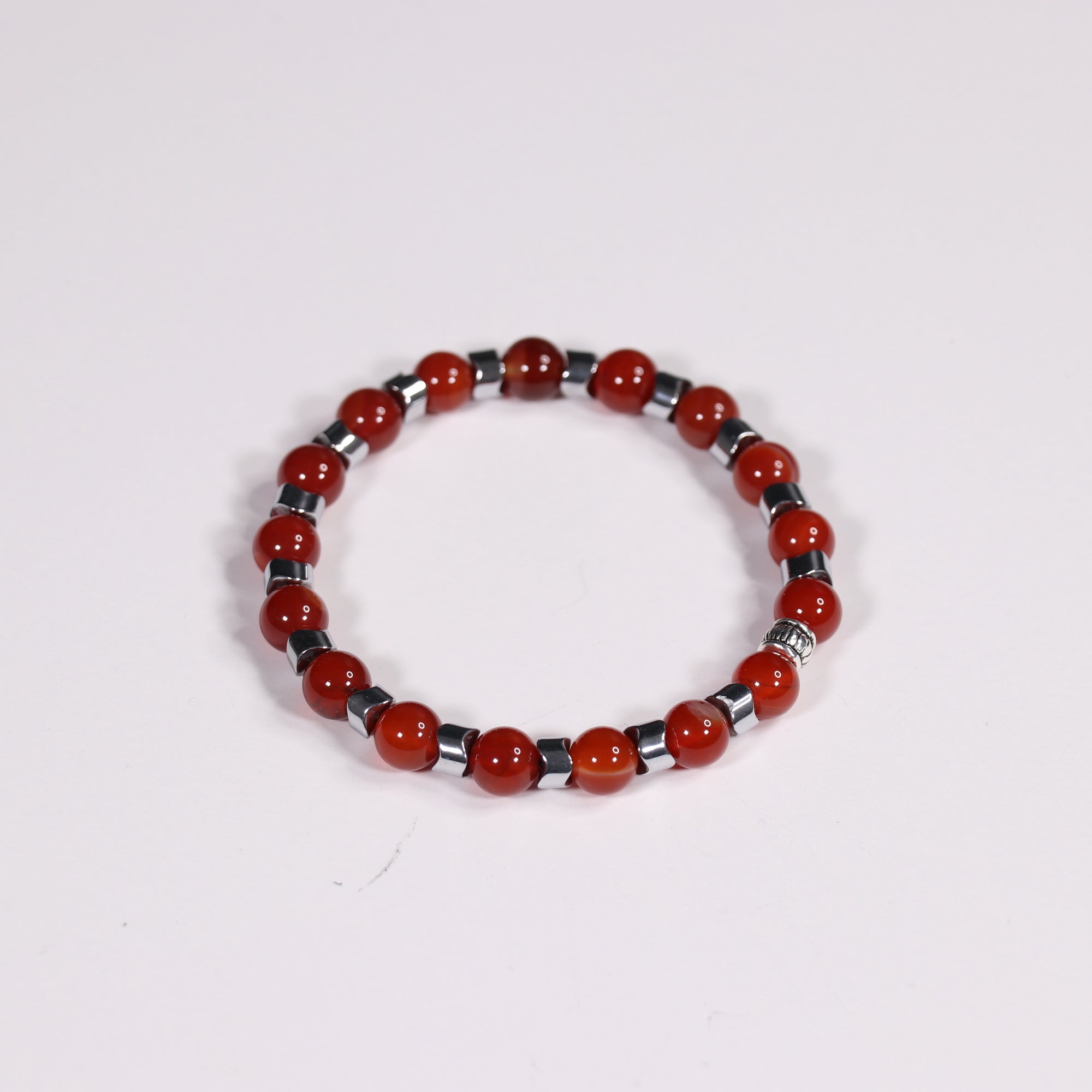 Carnelian & Hematite Bracelet, Silver Color, 8 mm, Mix Pack, 5 Pieces in a Pack #406