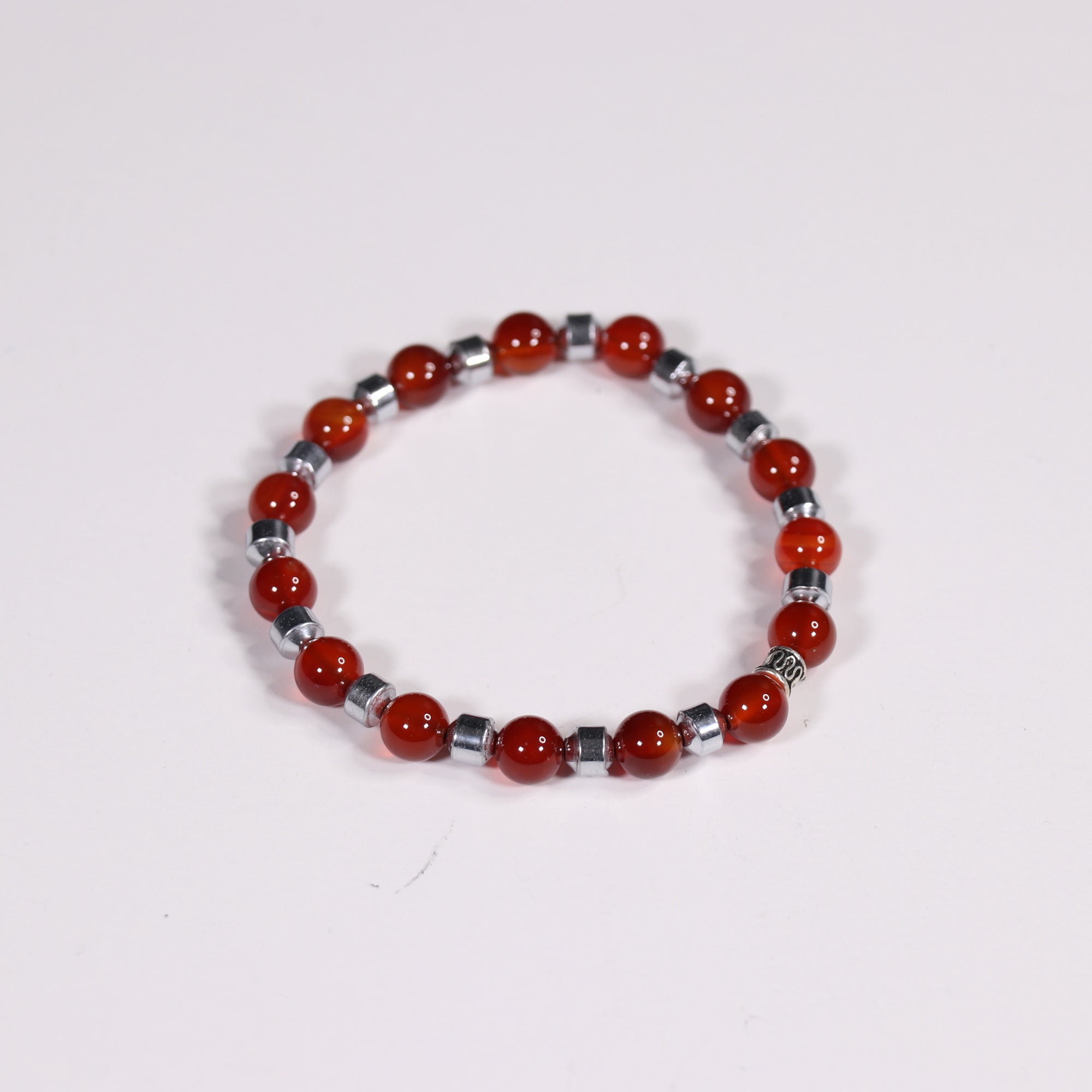 Carnelian & Hematite Bracelet, Silver Color, 8 mm, Mix Pack, 5 Pieces in a Pack #406