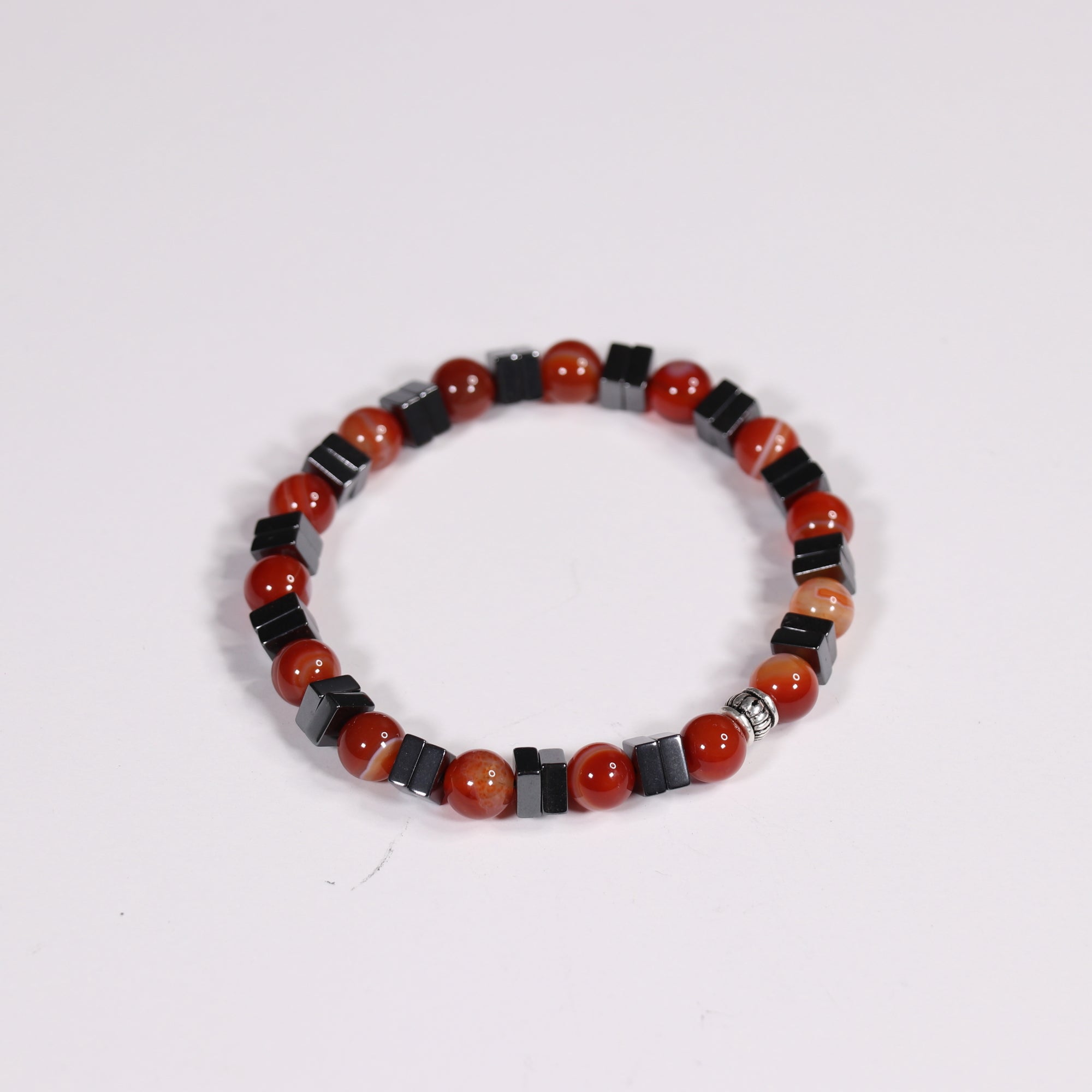 Carnelian & Hematite Bracelet, Silver Color, 8 mm, Mix Pack, 5 Pieces in a Pack #406