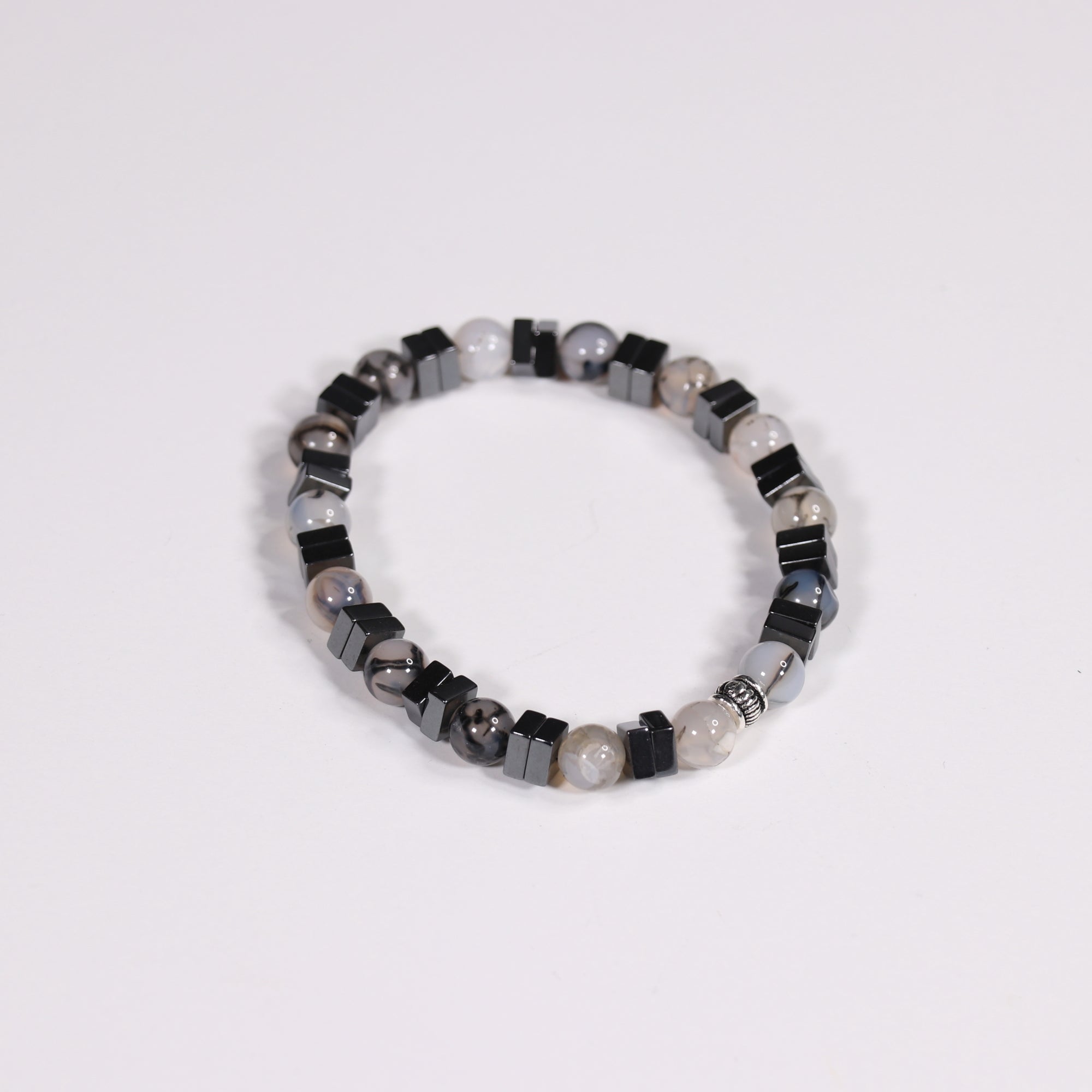 Dragon Veins Agate & Hematite Bracelet, Silver Color, 8 mm, Mix Pack, 5 Pieces in a Pack#364