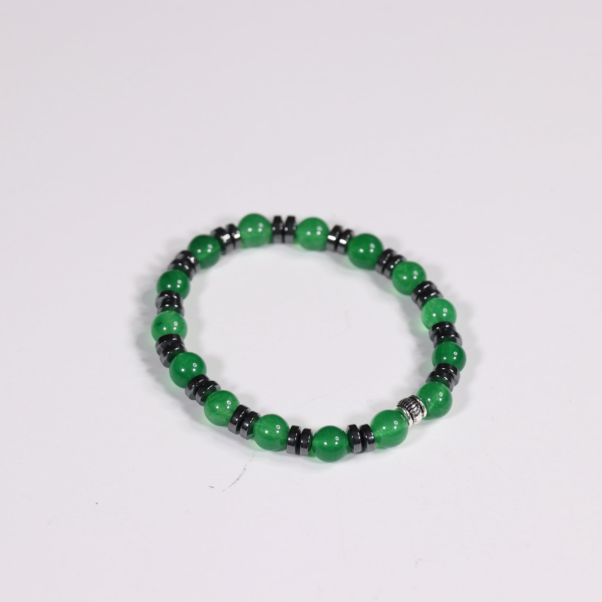 Green Agate & Hematite Bracelet, Silver Color, 8mm,  Mix Pack, 5 Pieces in a Pack #418