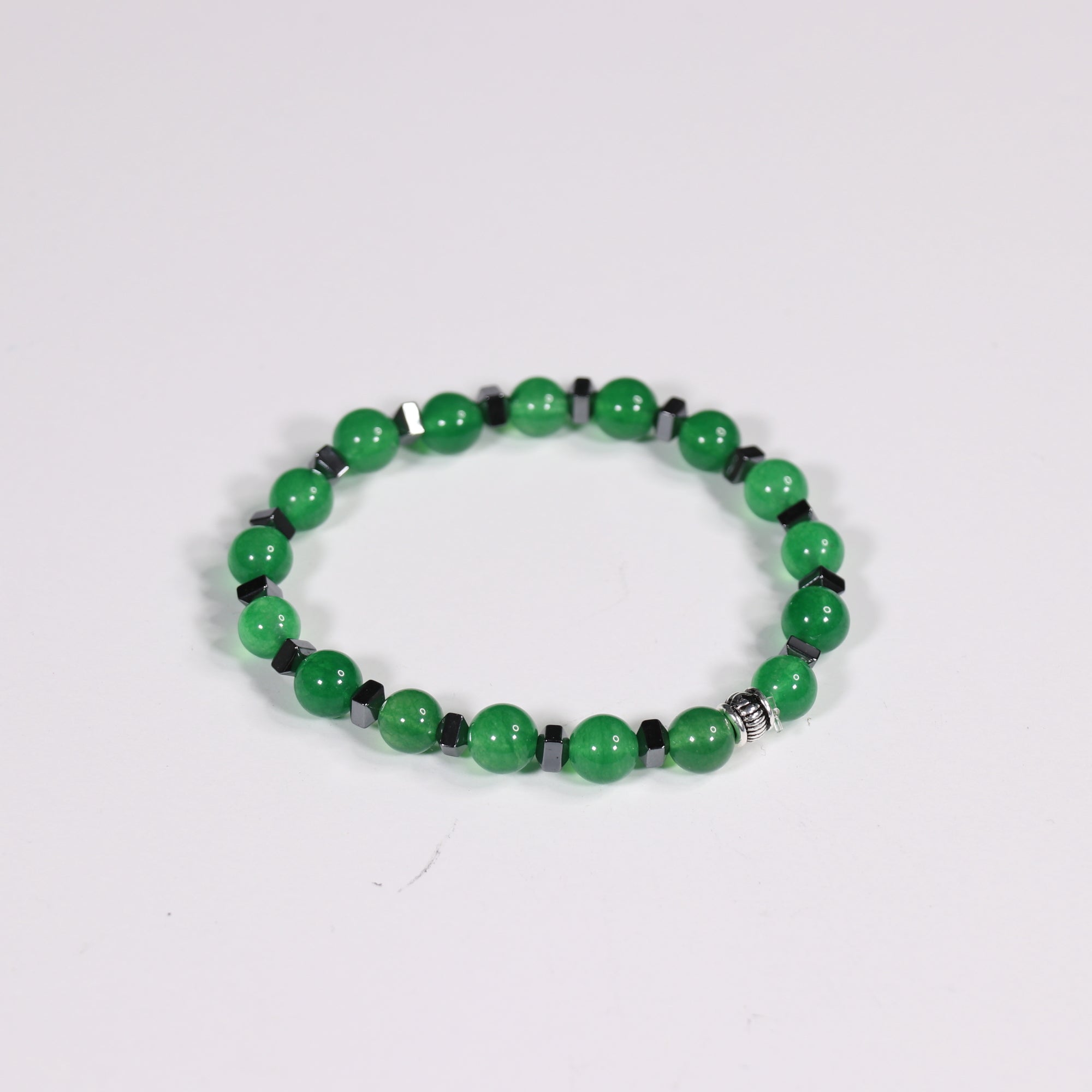 Green Agate & Hematite Bracelet, Silver Color, 8mm,  Mix Pack, 5 Pieces in a Pack #418