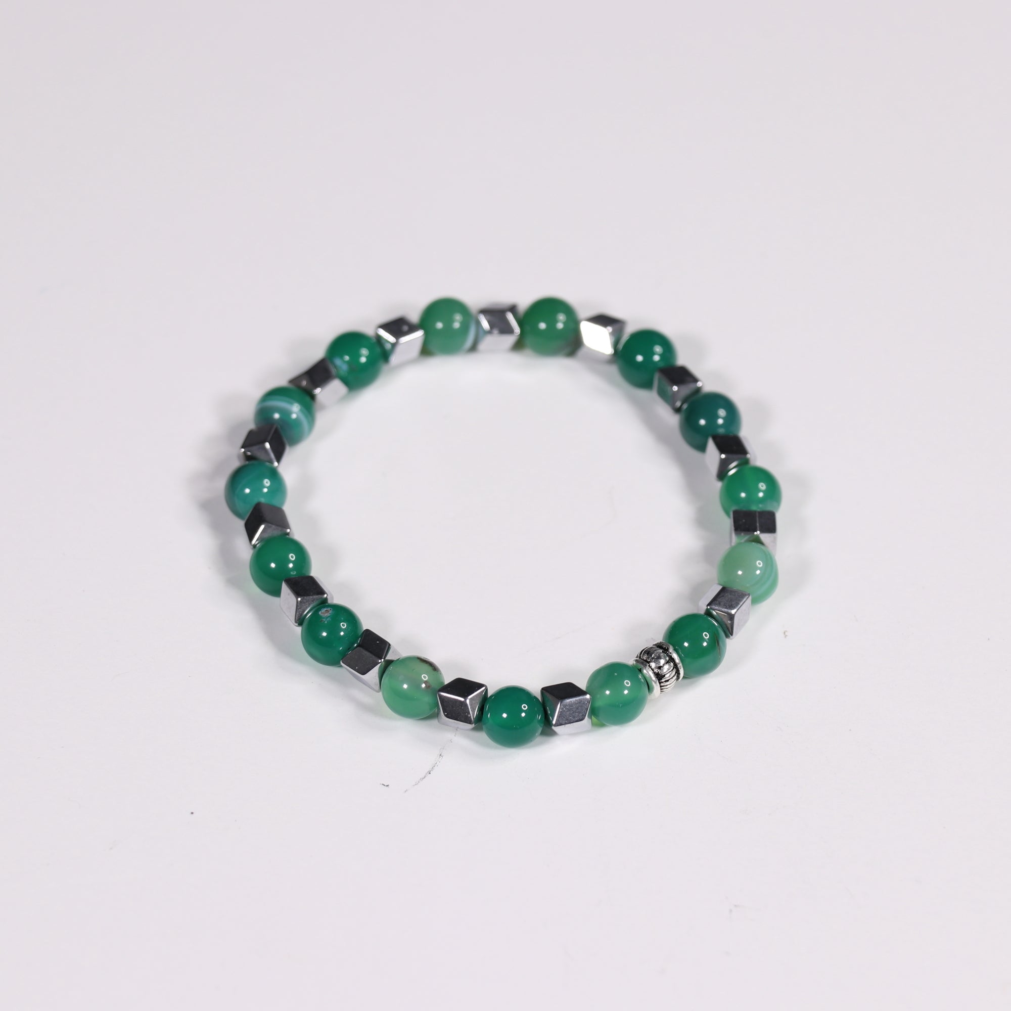 Green Agate & Hematite Bracelet, Silver Color, 8 mm,  Mix Pack, 5 Pieces in a Pack #431