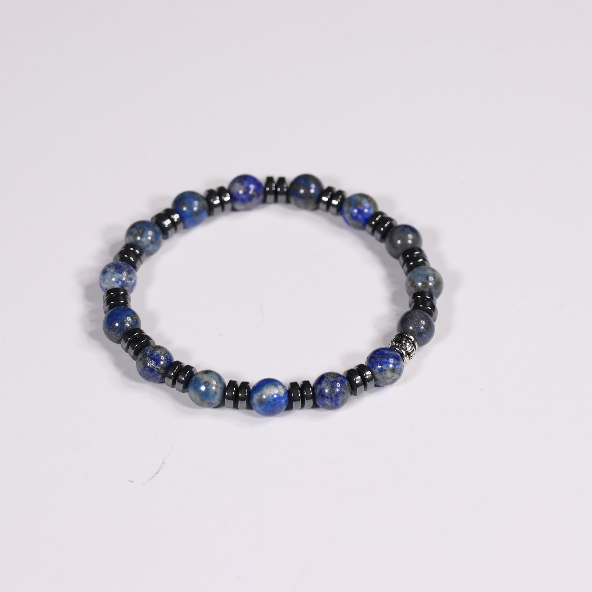 Lapis Lazuli  & Hematite Bracelet, Silver Color, 8mm, 5 Pieces in a Pack #389