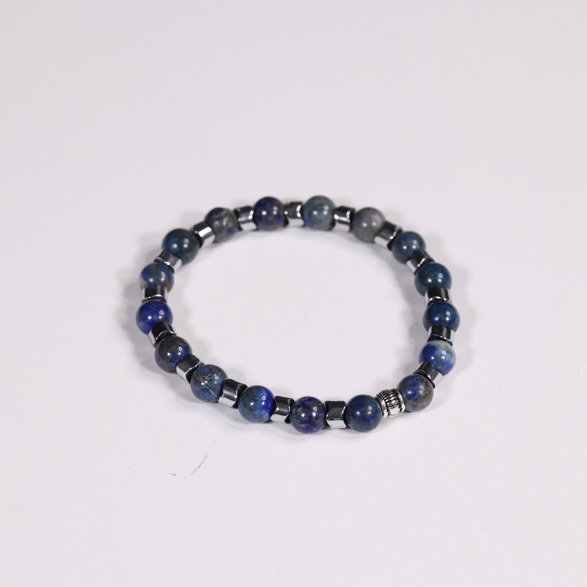 Lapis Lazuli  & Hematite Bracelet, Silver Color, 8mm, 5 Pieces in a Pack #390