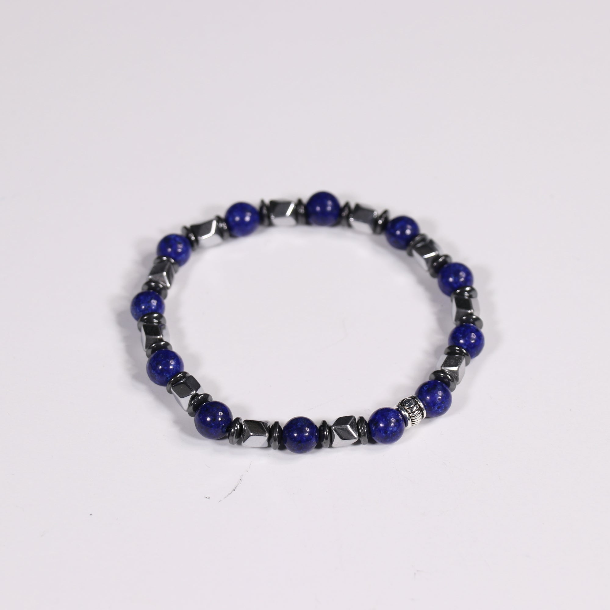 Lapis Lazuli & Hematite Bracelet, Silver Color, 8mm, 5 Pieces in a Pack #422