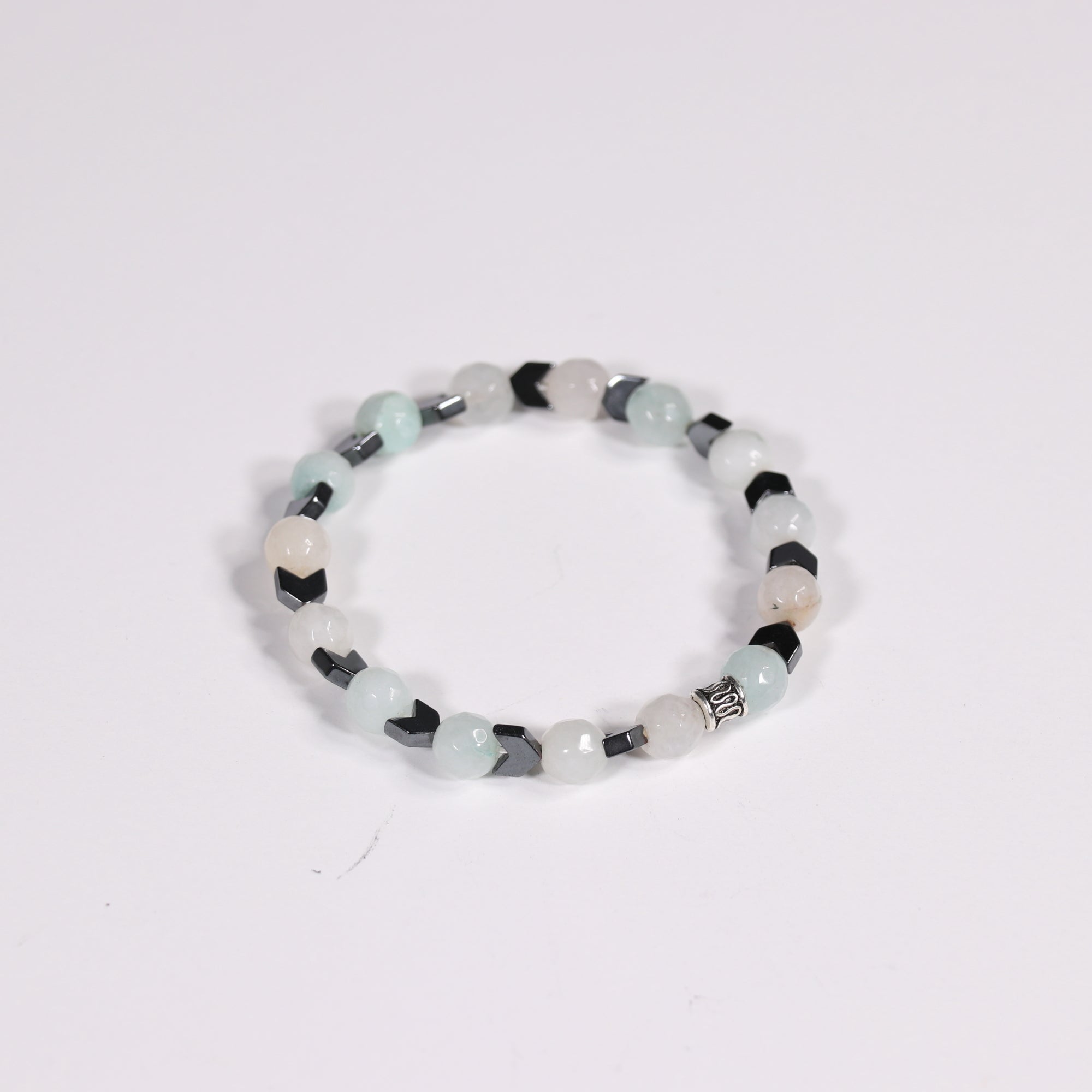 Amazonite & Hematite Bracelet, Silver Color, 8 mm, Mix Pack, 5 Pieces in a Pack #427