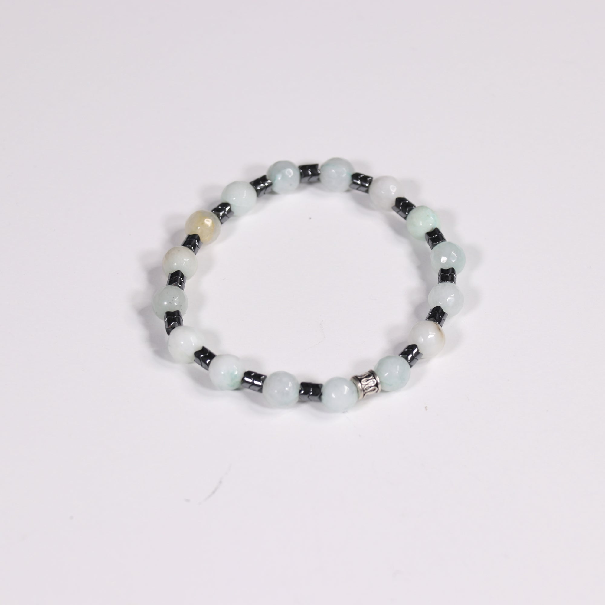 Amazonite & Hematite Bracelet, Silver Color, 8 mm, Mix Pack, 5 Pieces in a Pack #427