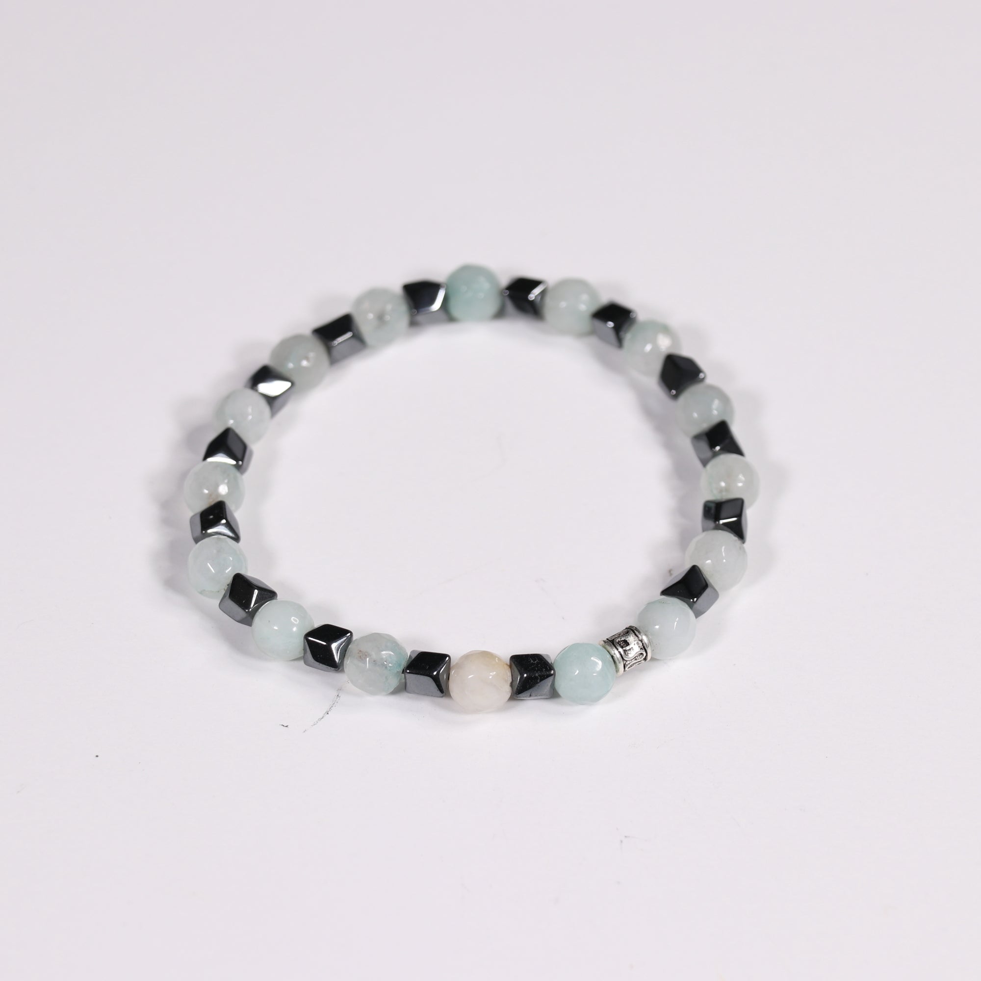 Amazonite & Hematite Bracelet, Silver Color, 8 mm, Mix Pack, 5 Pieces in a Pack #427