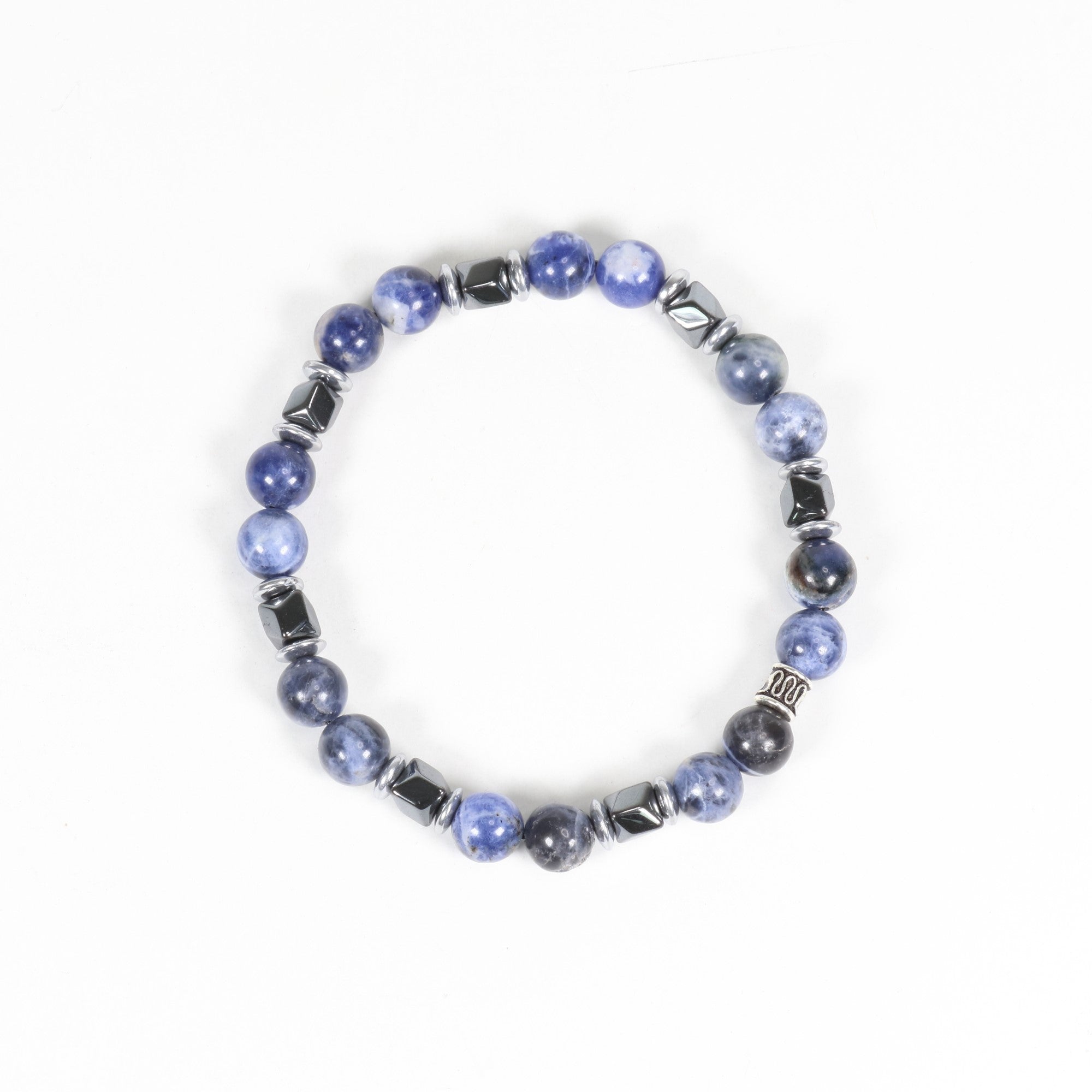 Sodalite & Hematite Bracelet, Silver Color, 8mm, 5 Pieces in a Pack #466