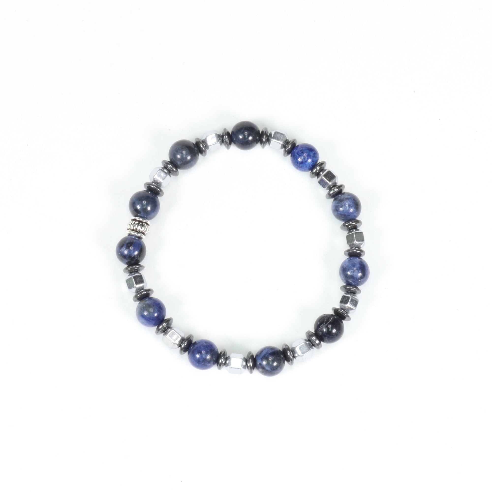 Sodalite & Hematite Bracelet, Silver Color, 8mm, 5 Pieces in a Pack #466