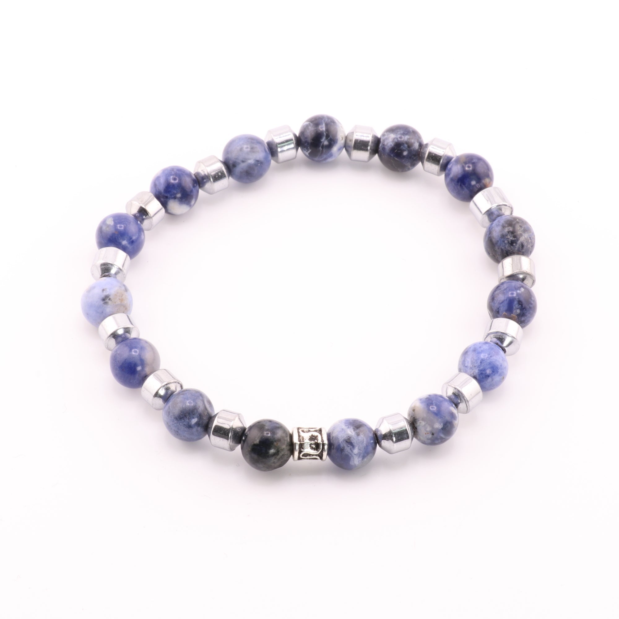 Sodalite & Hematite Bracelet, Silver Color, 8 mm, 5 Pieces in a Pack #466