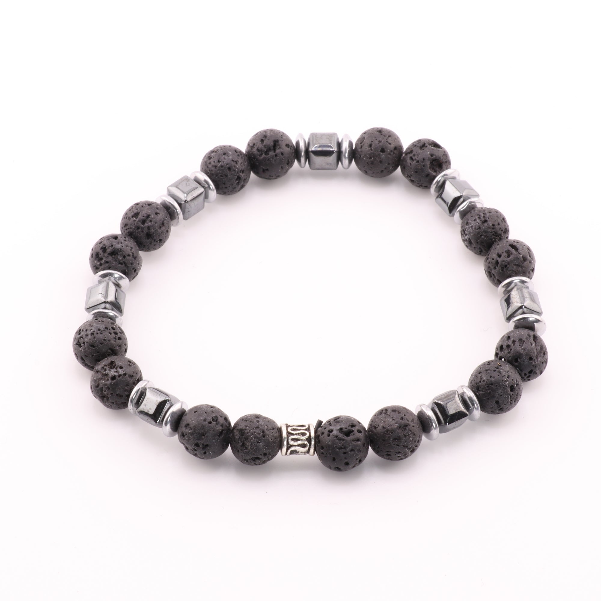 Lava Stone & Hematite Bracelet, Silver Color, 8 mm, 5 Pieces in a Pack #461