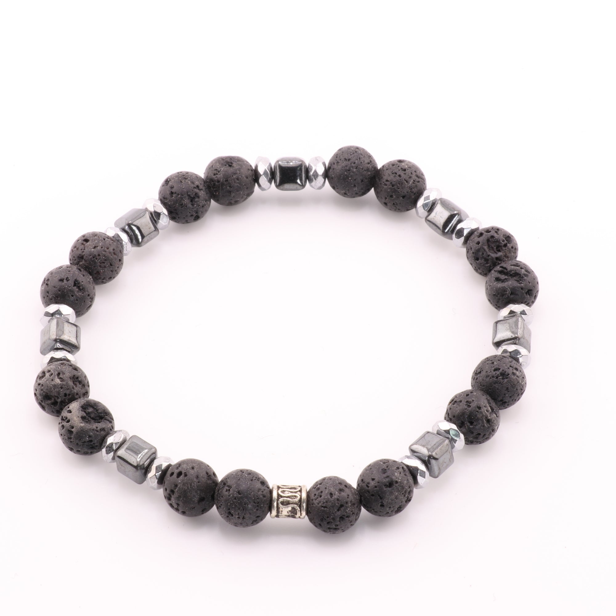 Lava Stone & Hematite Bracelet, Silver Color, 8 mm, 5 Pieces in a Pack #463