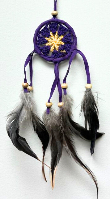 Mini Crochet Dream Catcher, with Drak Feathers, 5 Pieces in a Pack #SM12