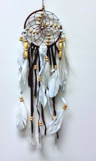 Dream Catcher, with Feathers and Wood Beads, 5 Pieces in a Pack #SM2FDB