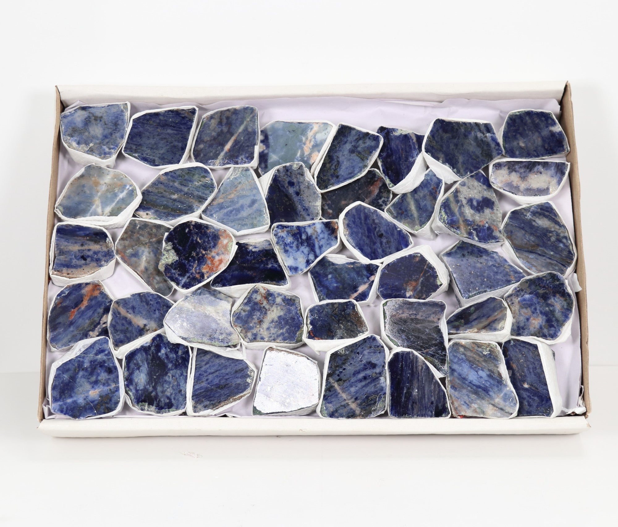 Rough Sodalite Flat Box, TopPolished, Standard Quality, Large, 1 Flat, 40/60 gr