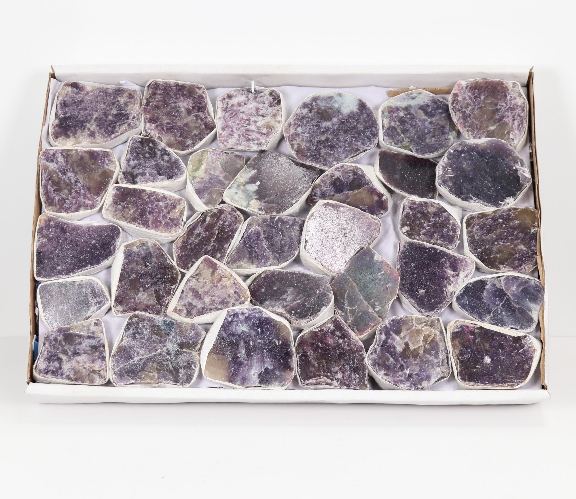 Rough Lepidolite Flat Box, Top Polished, Standard Quality, Large, 1 Flat, 40/60 gr