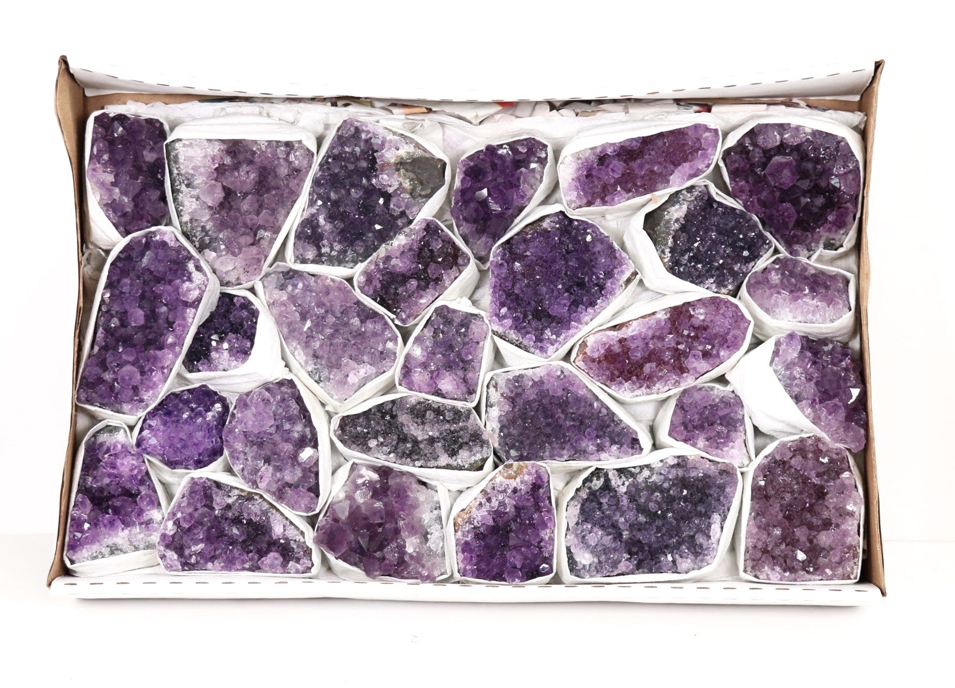 Rough Amethyst Flat Box, A Quality, Large, 1 Flat, 50/150 gr