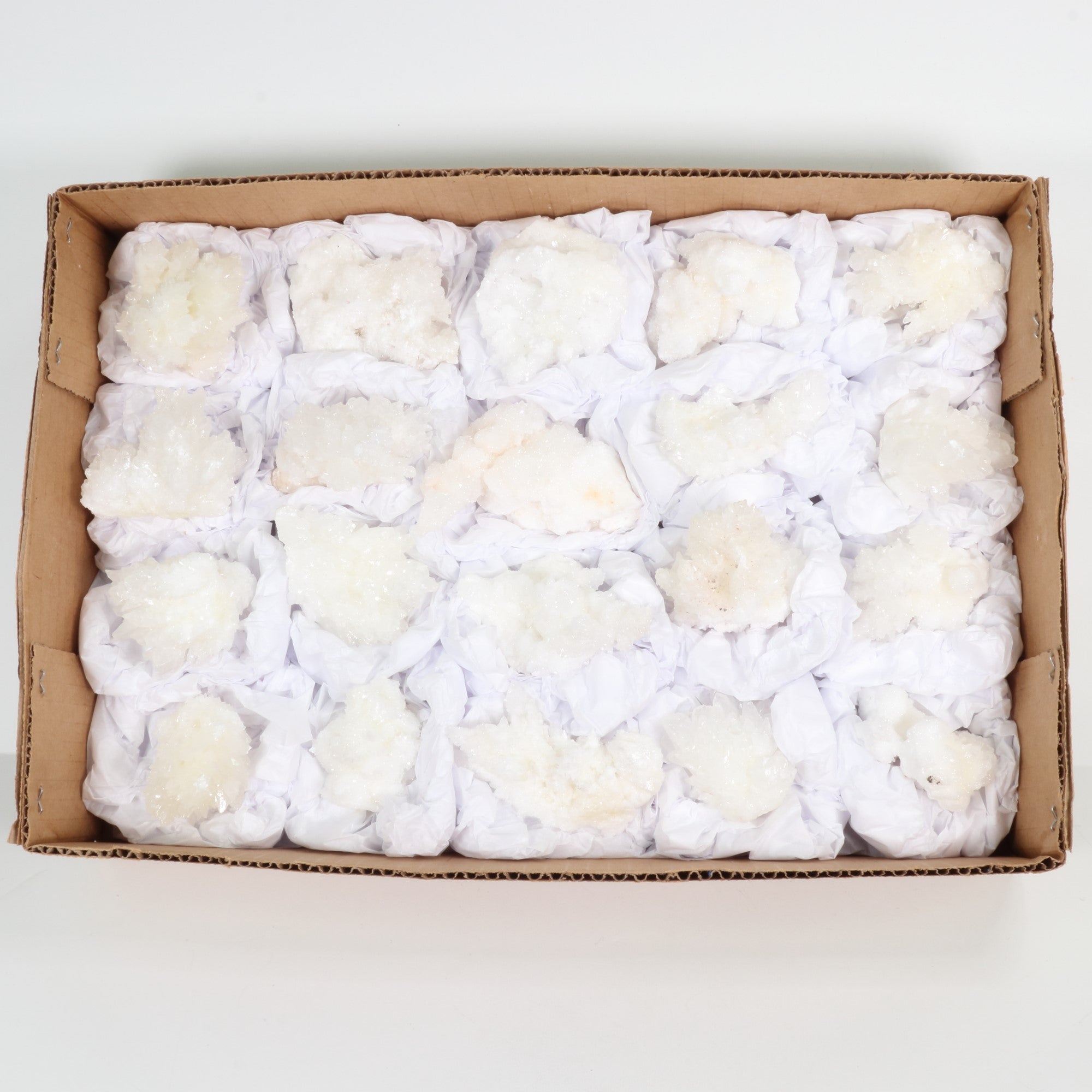 Rough White Aragonite Flat Box, Extra Quality, Large. 1 Flat - 150/500 gr